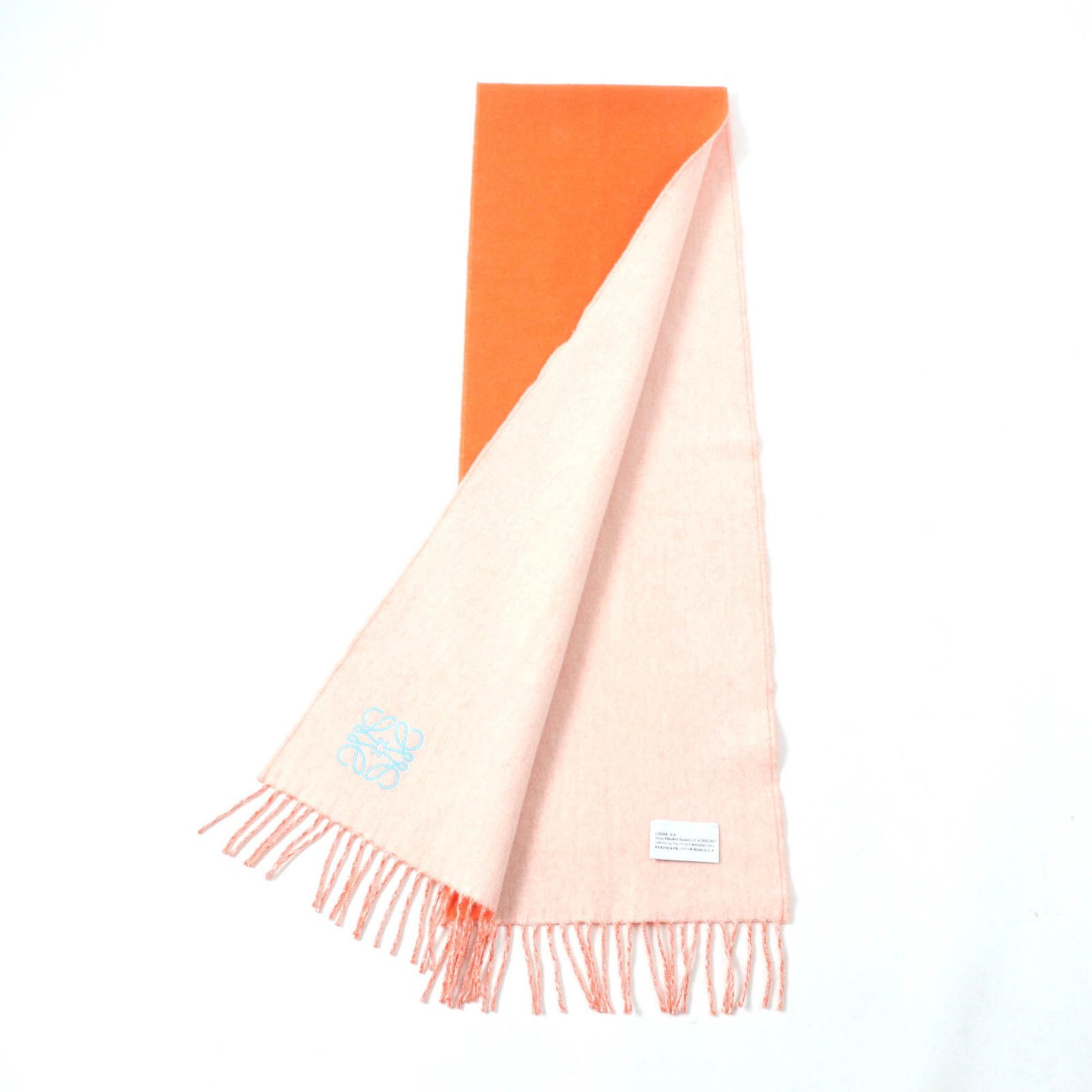 LOEWE Wool and Cashmere Blend Scarf with Anagram Embroidery Fringe, Made in England, Authentic