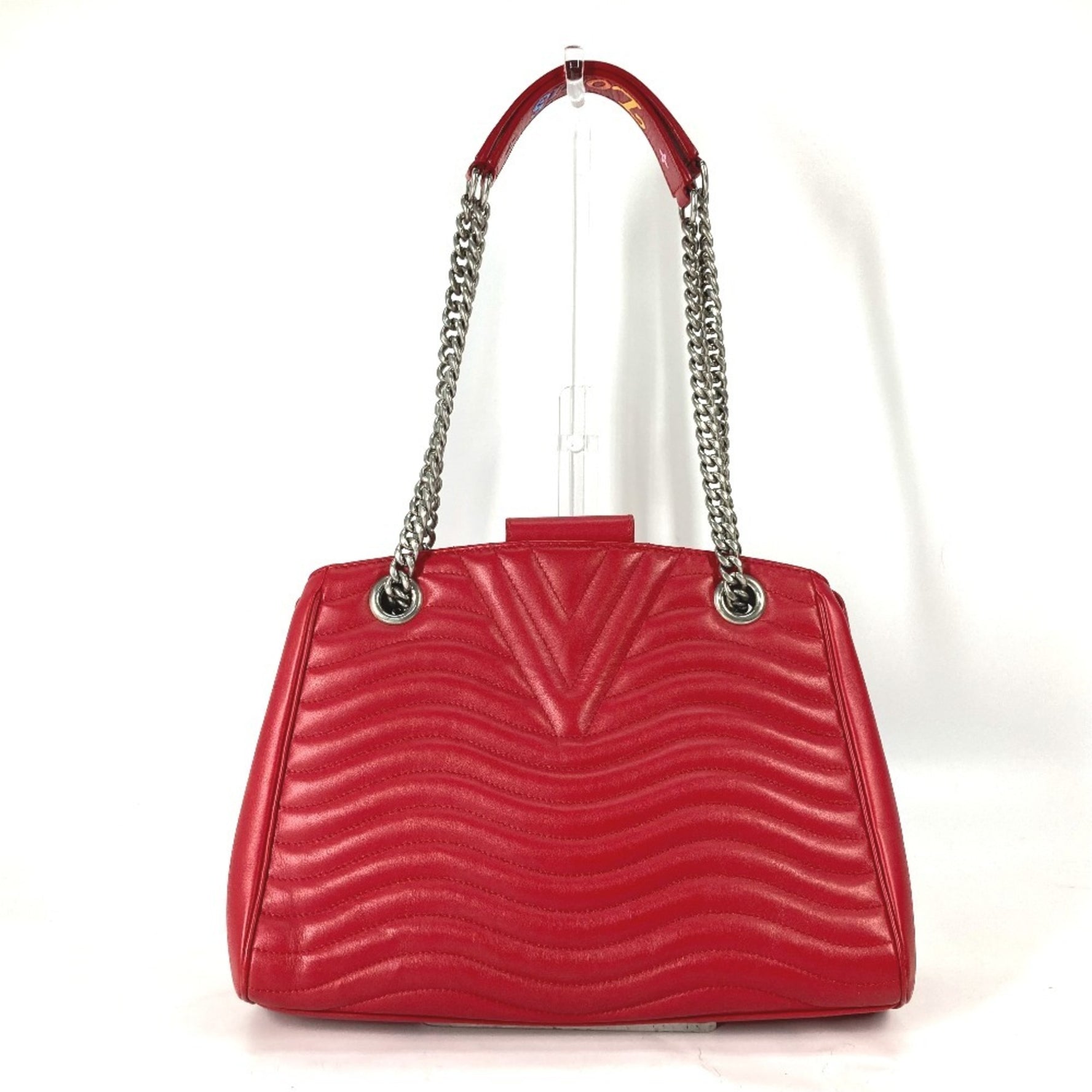 Louis Vuitton New Wave Chain Tote Shoulder Bag W Leather Red