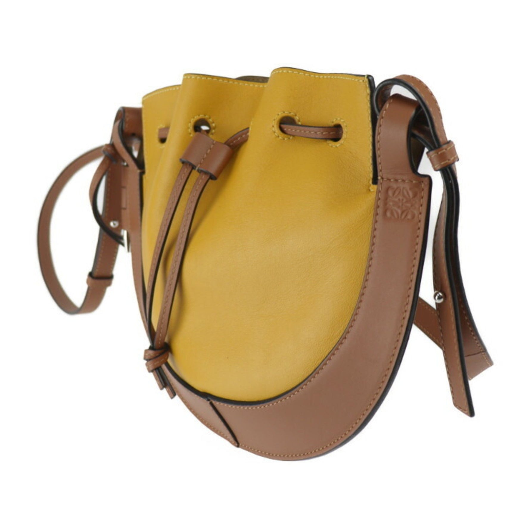 LOEWE Horseshoe Shoulder Bag Leather Yellow Brown Drawstring