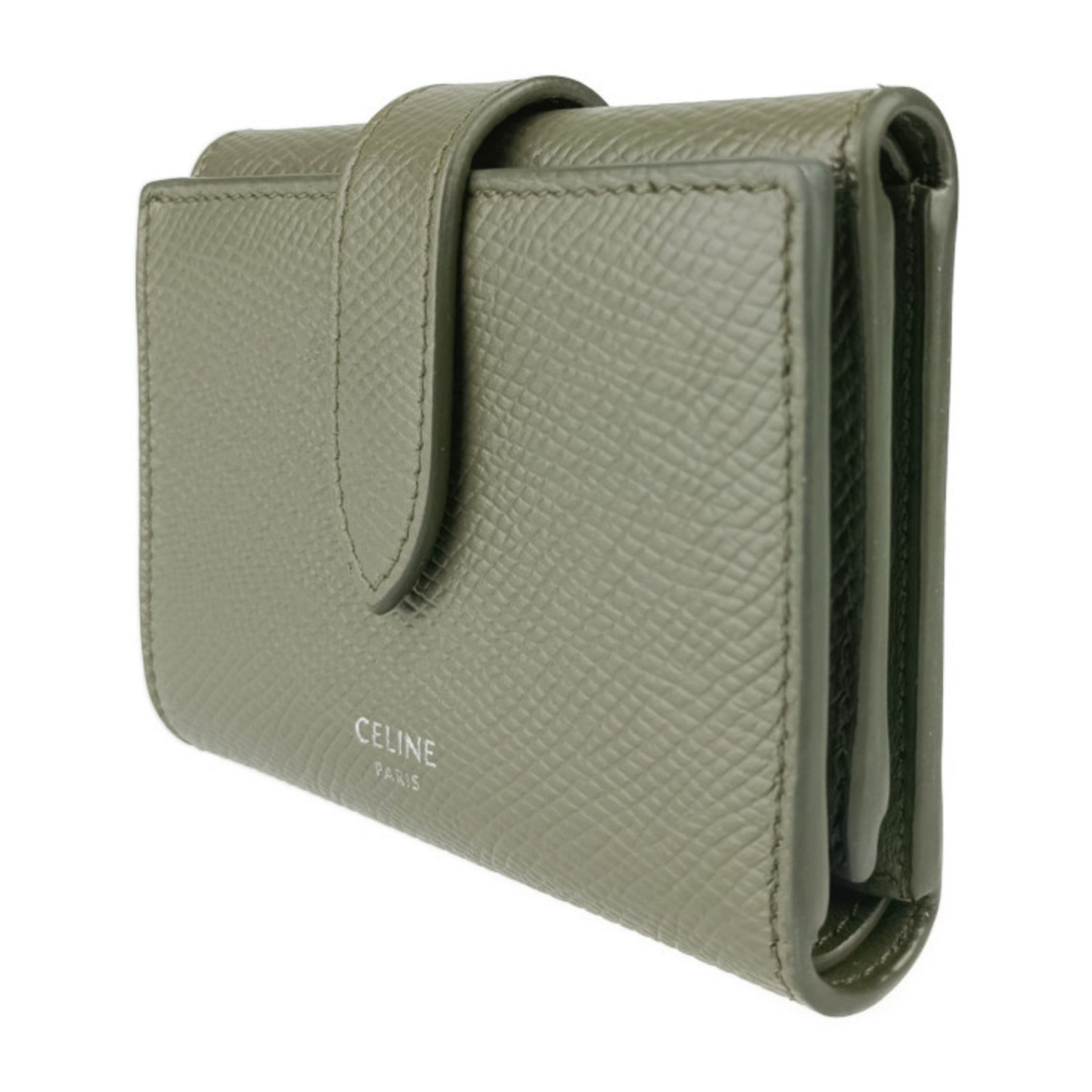 CELINE Fine Strap Wallet, Tri-fold Dark Grained Calfskin, Compact