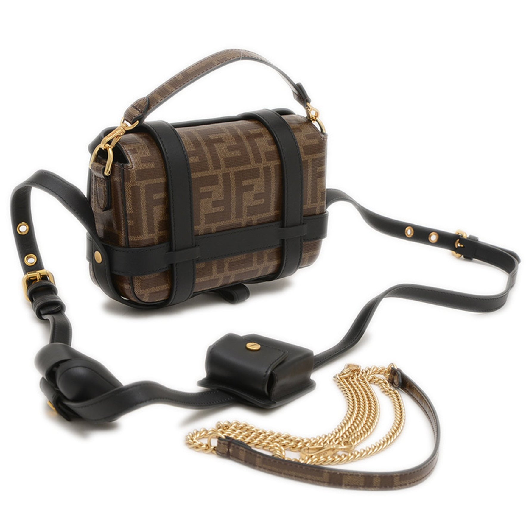 Fendi Zucca Bucket Bag Shoulder Leather Brown Black