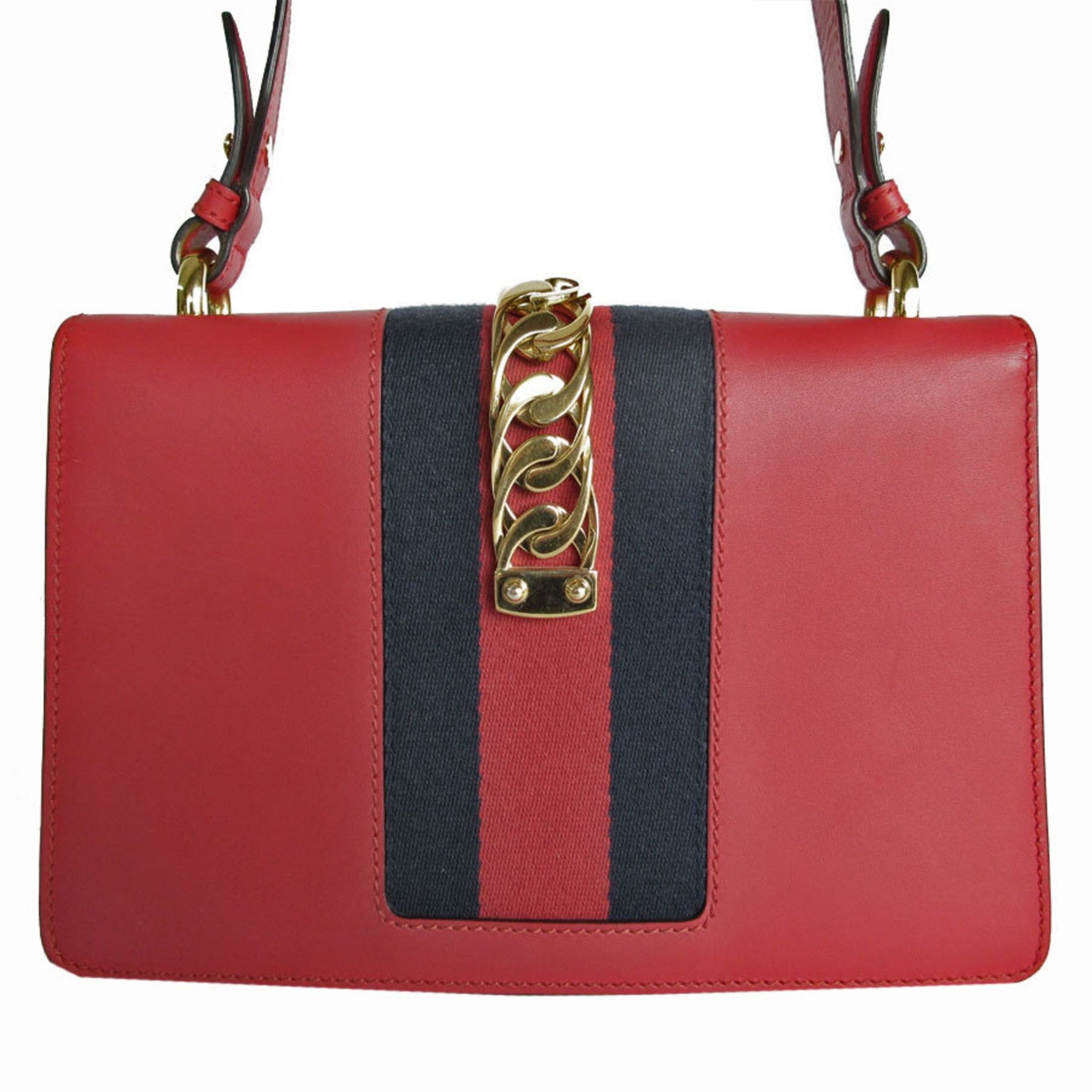 GUCCI Shoulder Bag Sylvie Leather Red Gold