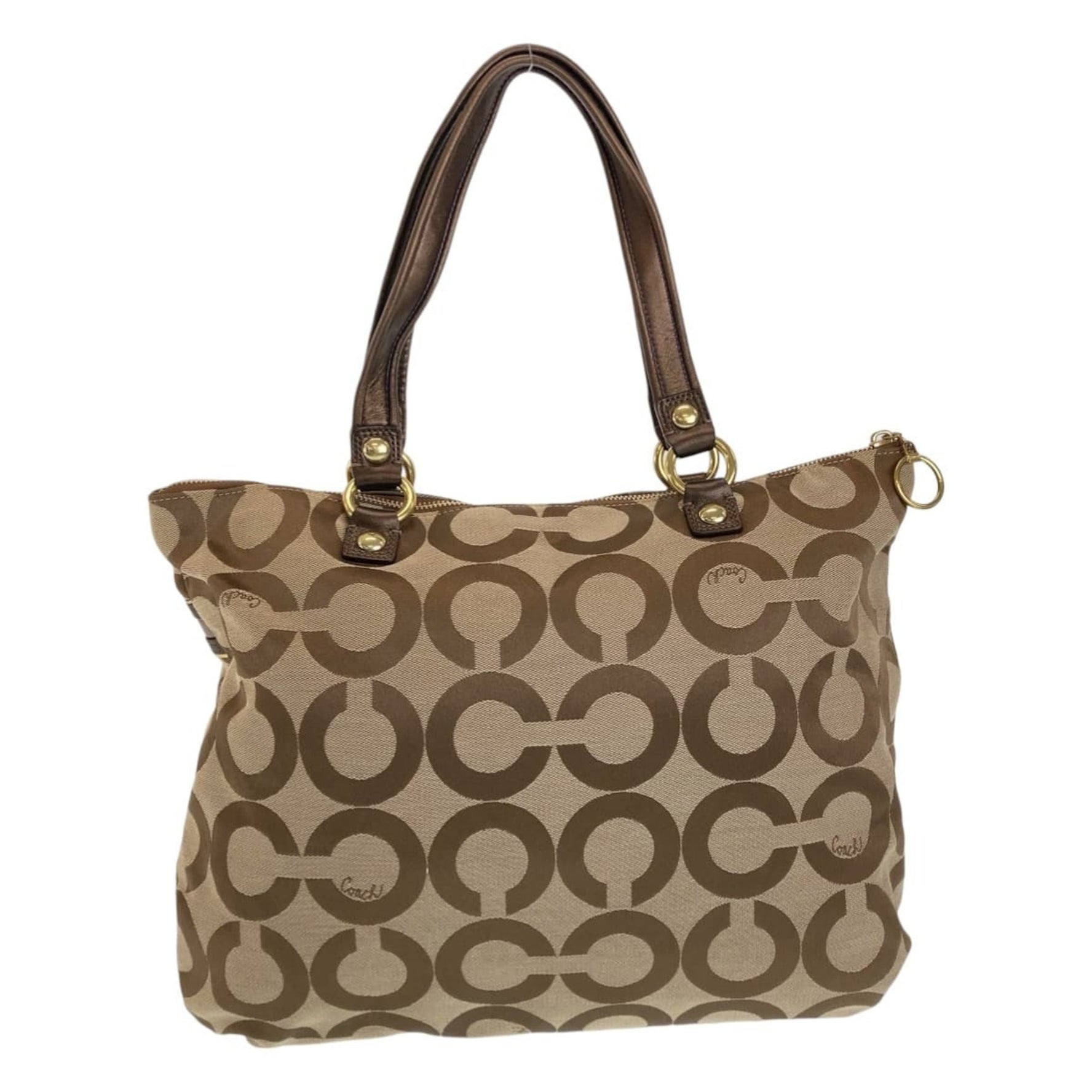 COACH Op Art Beige Purple Gold Hardware Canvas Tote Bag Shoulder