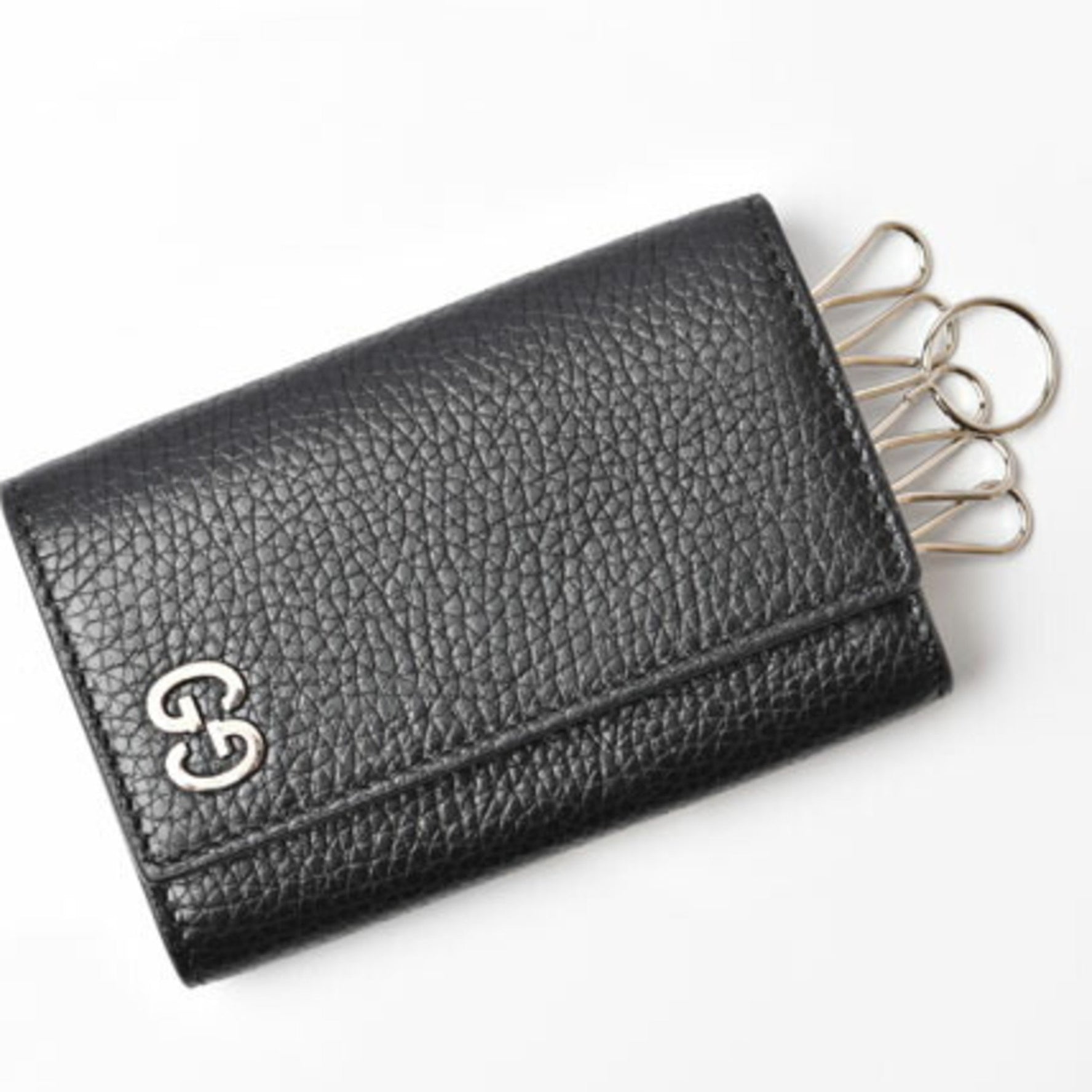 Gucci key case, holder, leather, GG, silver