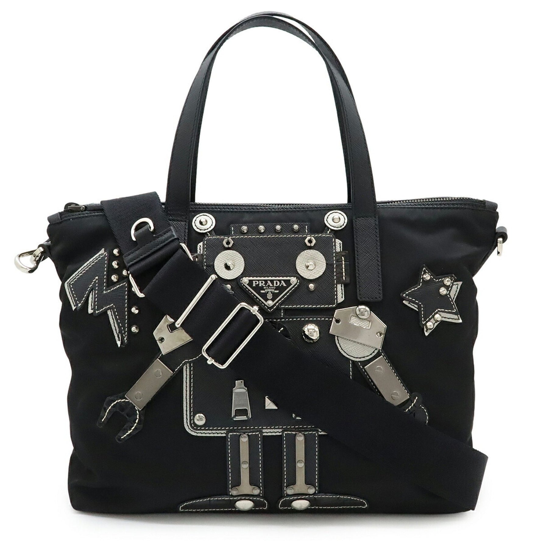PRADA Robot Triangle Handbag Shoulder Bag Nylon NERO Black