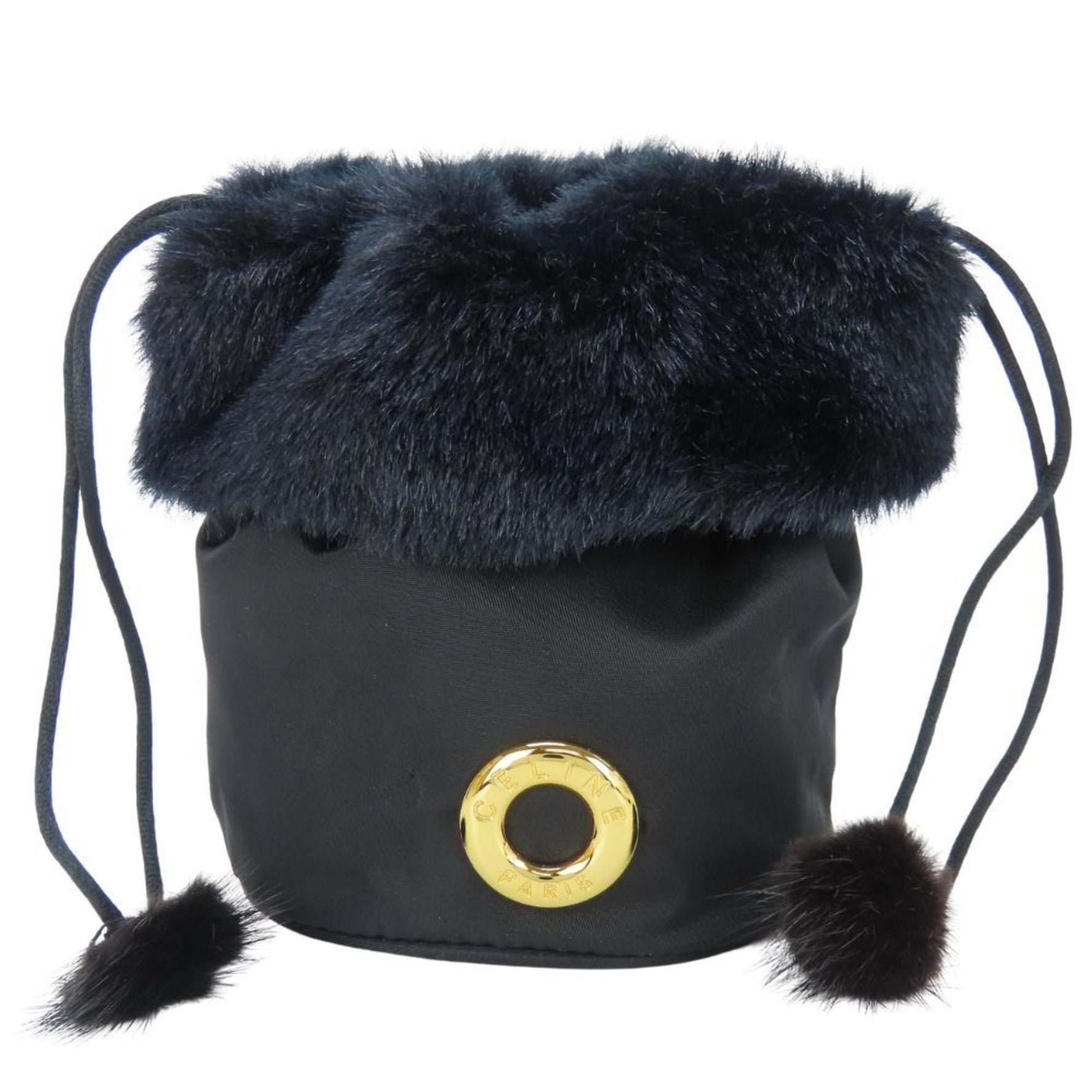 Celine Pouch Bag, Fur and Nylon, Circle