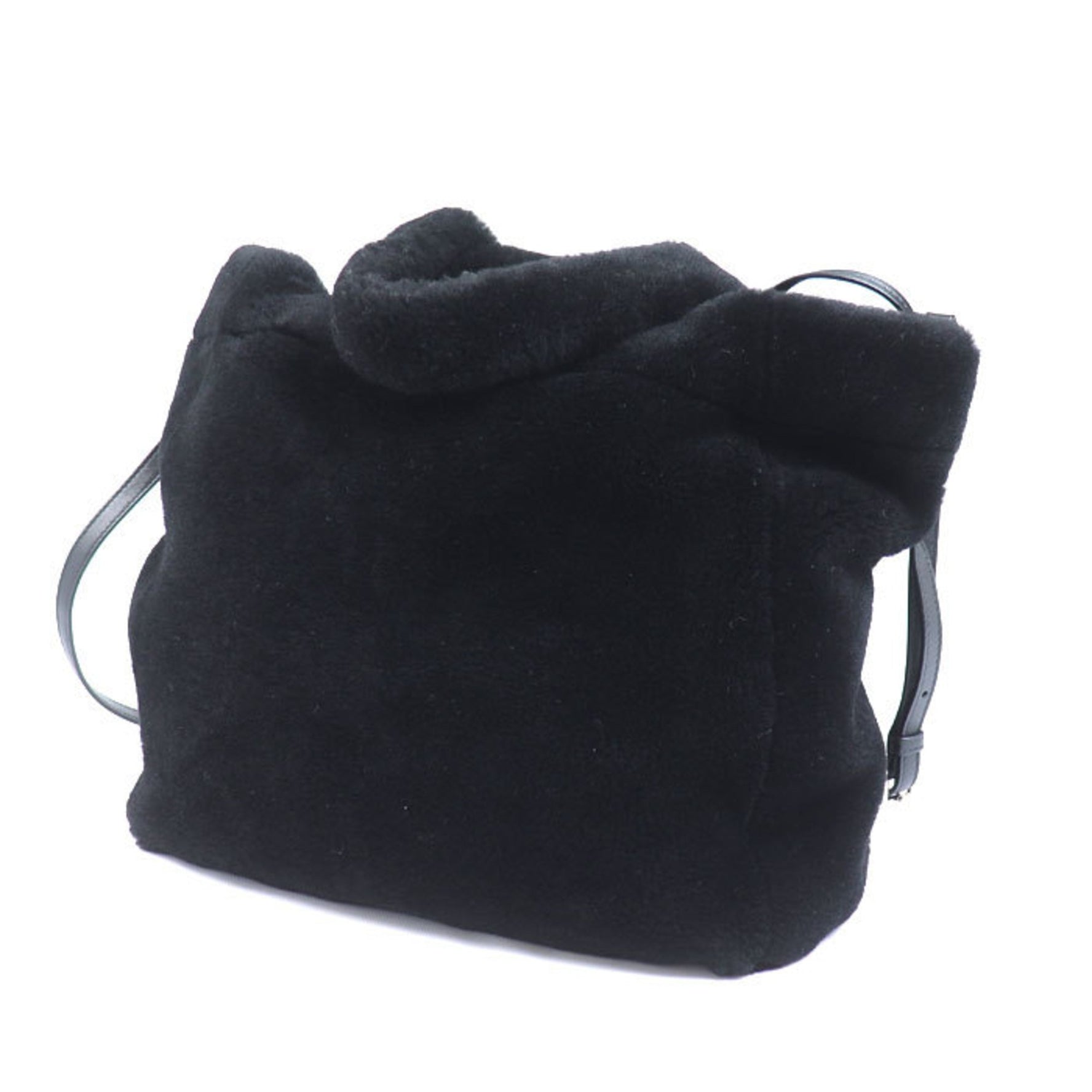 PRADA Shearling Fur Tote Bag, Black and White