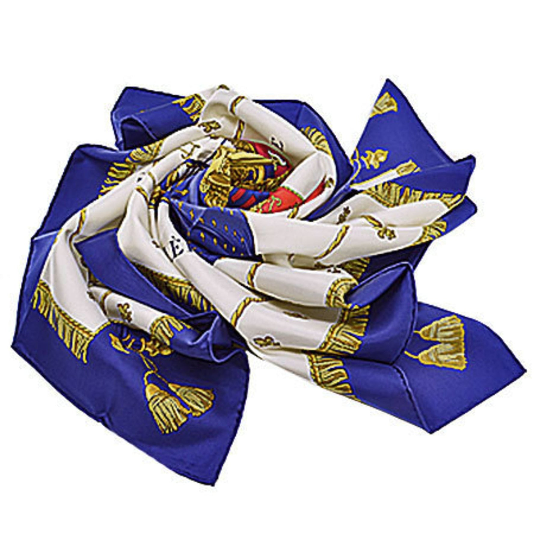 Hermes Scarf Carre 90 VUEDU CAROSSE DE LA GALERE REALE Queen Coronation Silk Navy x White Multicolor