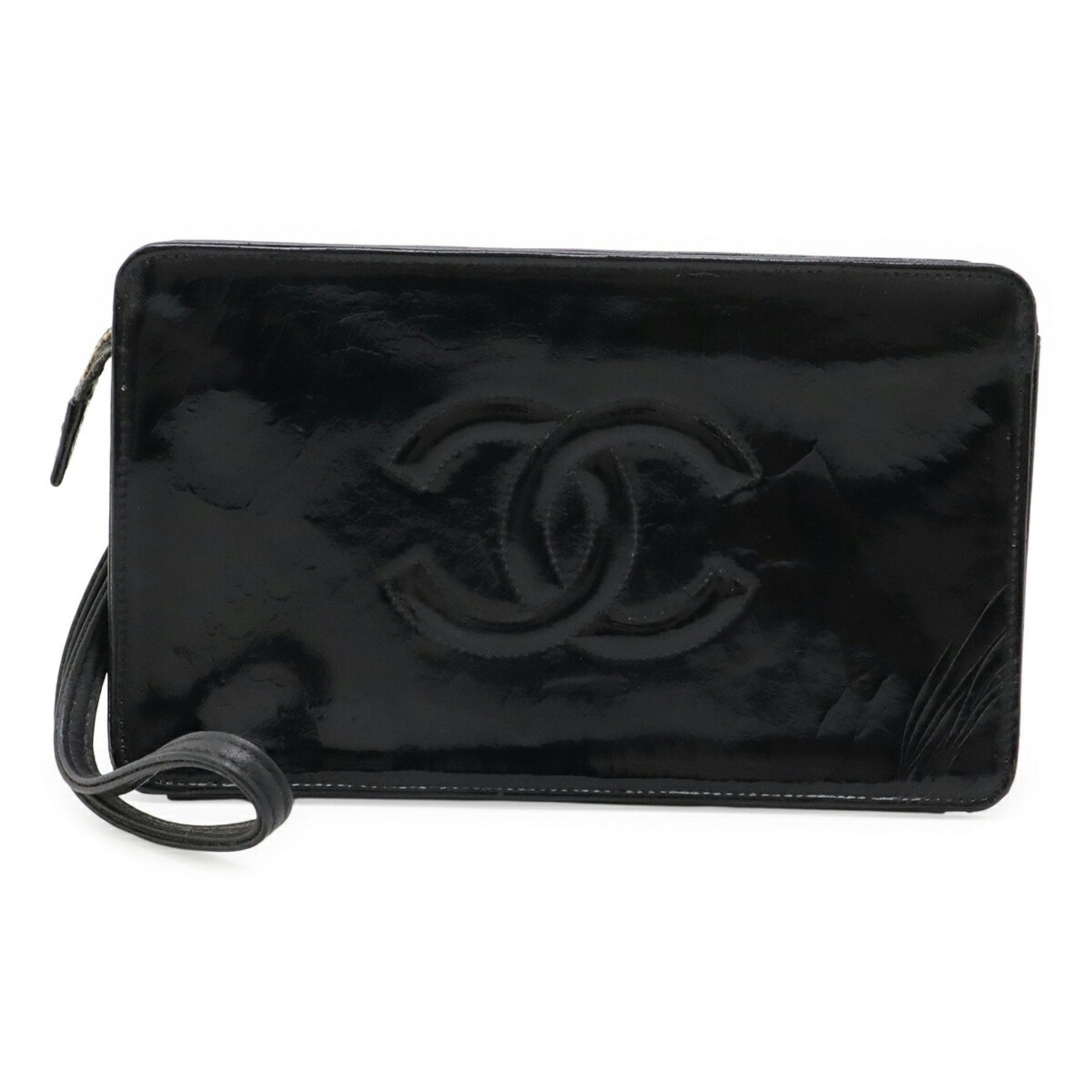CHANEL Coco Mark Clutch Bag Second Enamel Patent Leather