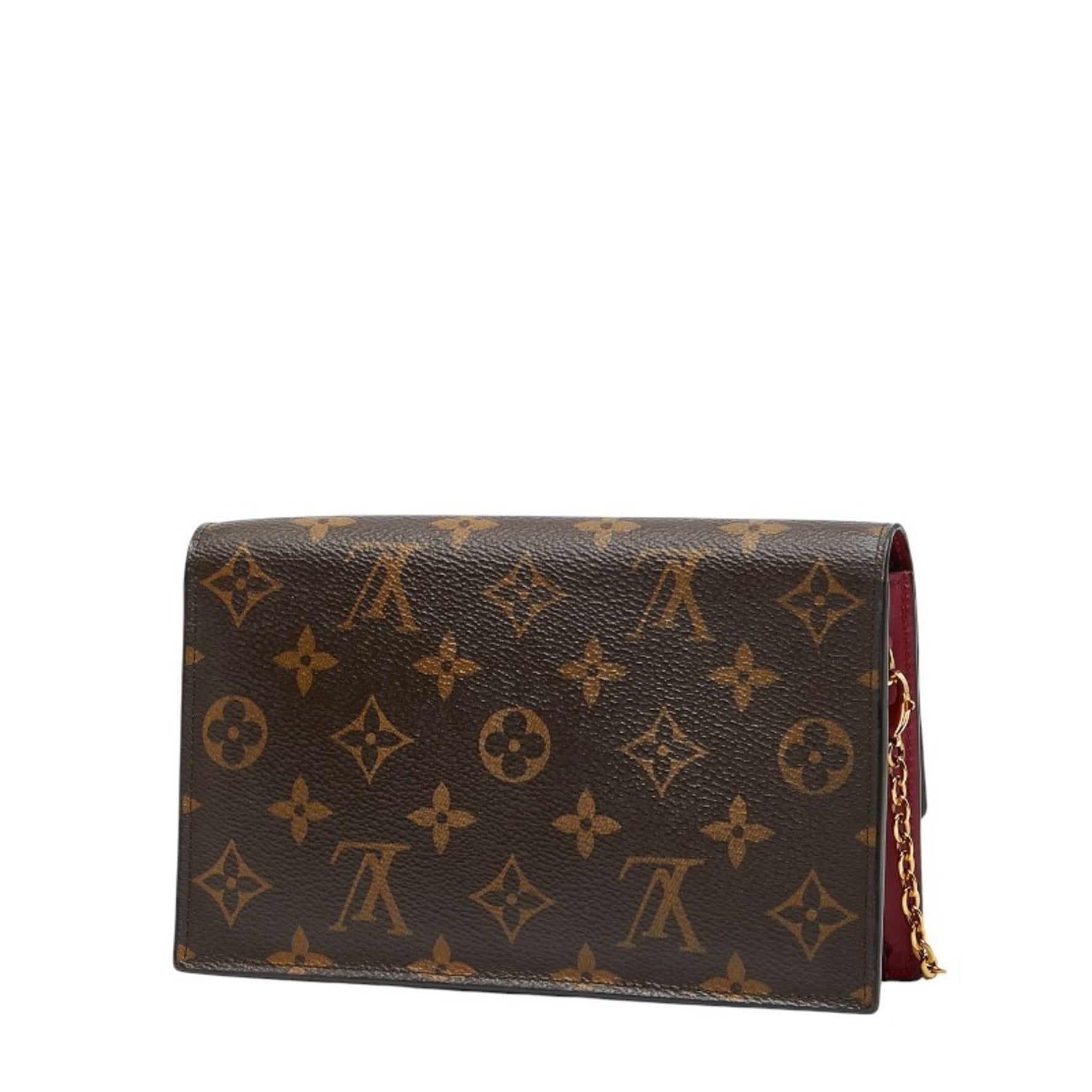 Louis Vuitton Monogram Portefeuille Flore Chain Wallet Shoulder Bag Fuchsia Brown Leather LOUIS VUITTON