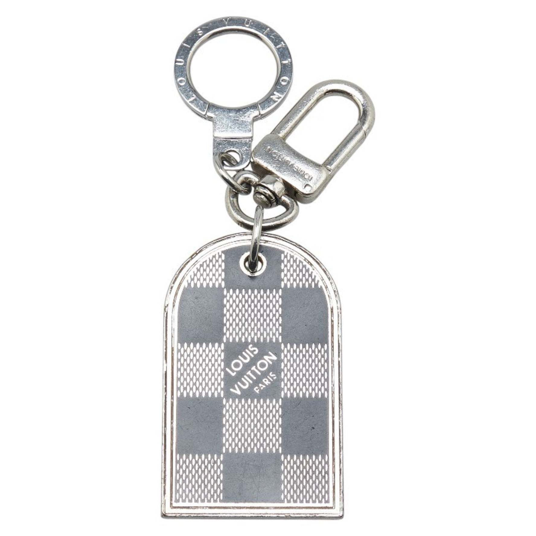 Louis Vuitton Damier Porte Cle Address Charm Keyring Silver Black Metal