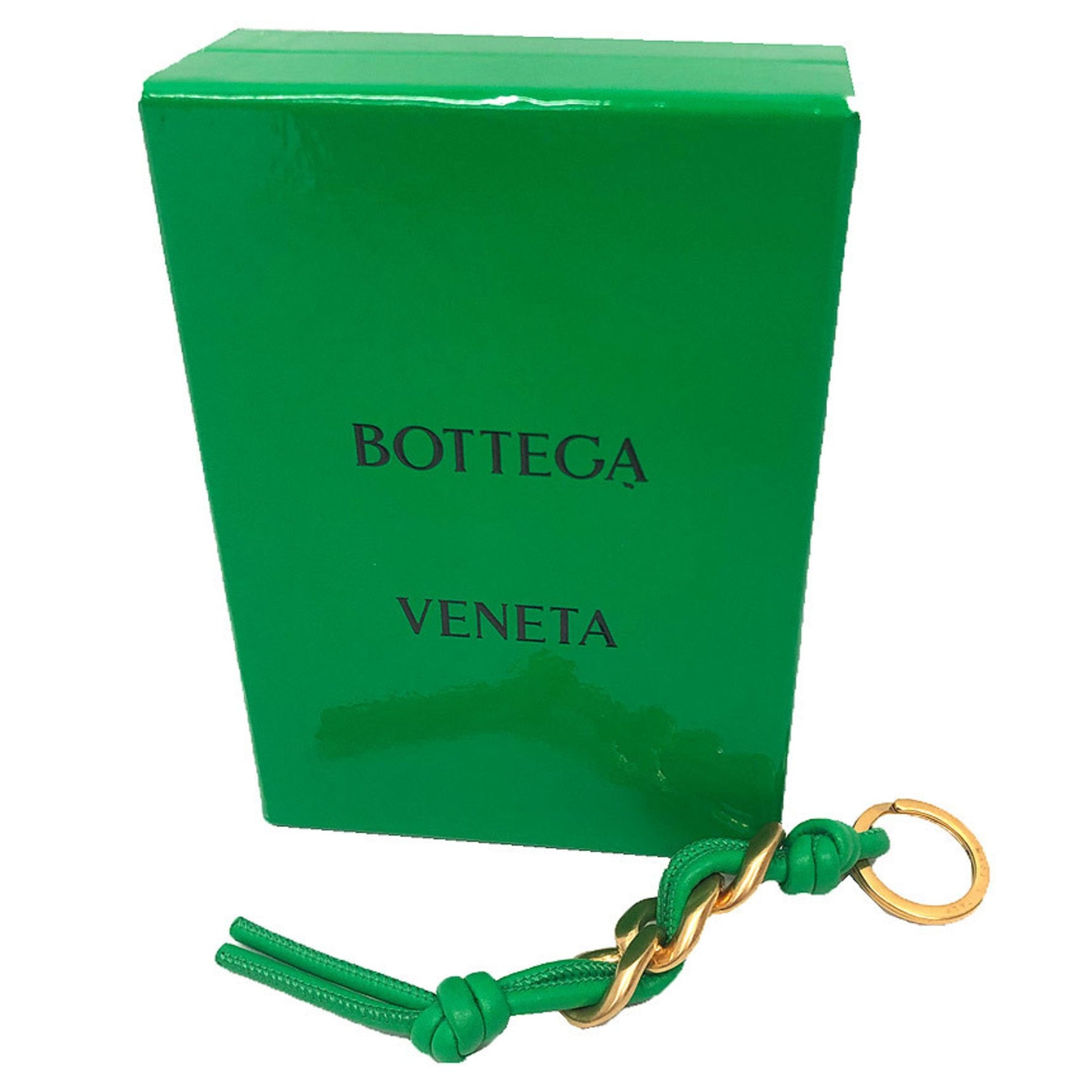 BOTTEGA VENETA Knot Keychain Key Ring Green and Gold Leather Bottega Veneta