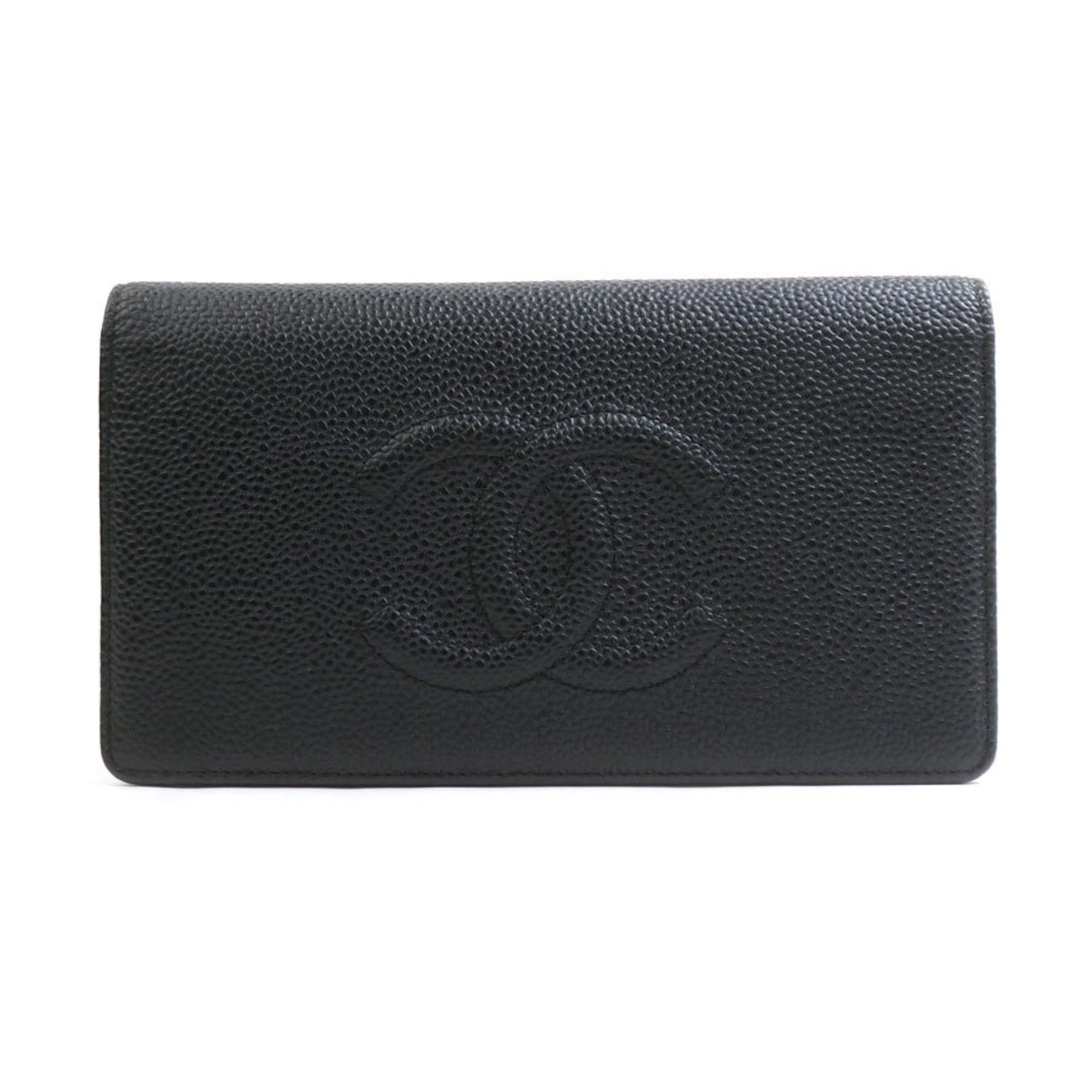 CHANEL Bi-fold Long Wallet Caviar Skin Leather