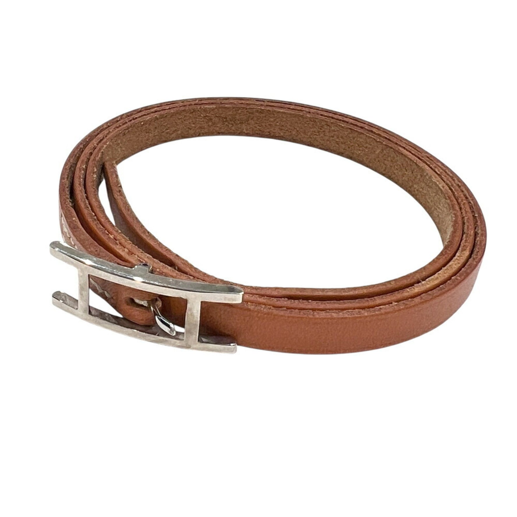 HERMES Api Double Tour Bracelet, Triple Choker, Brown, Men's and