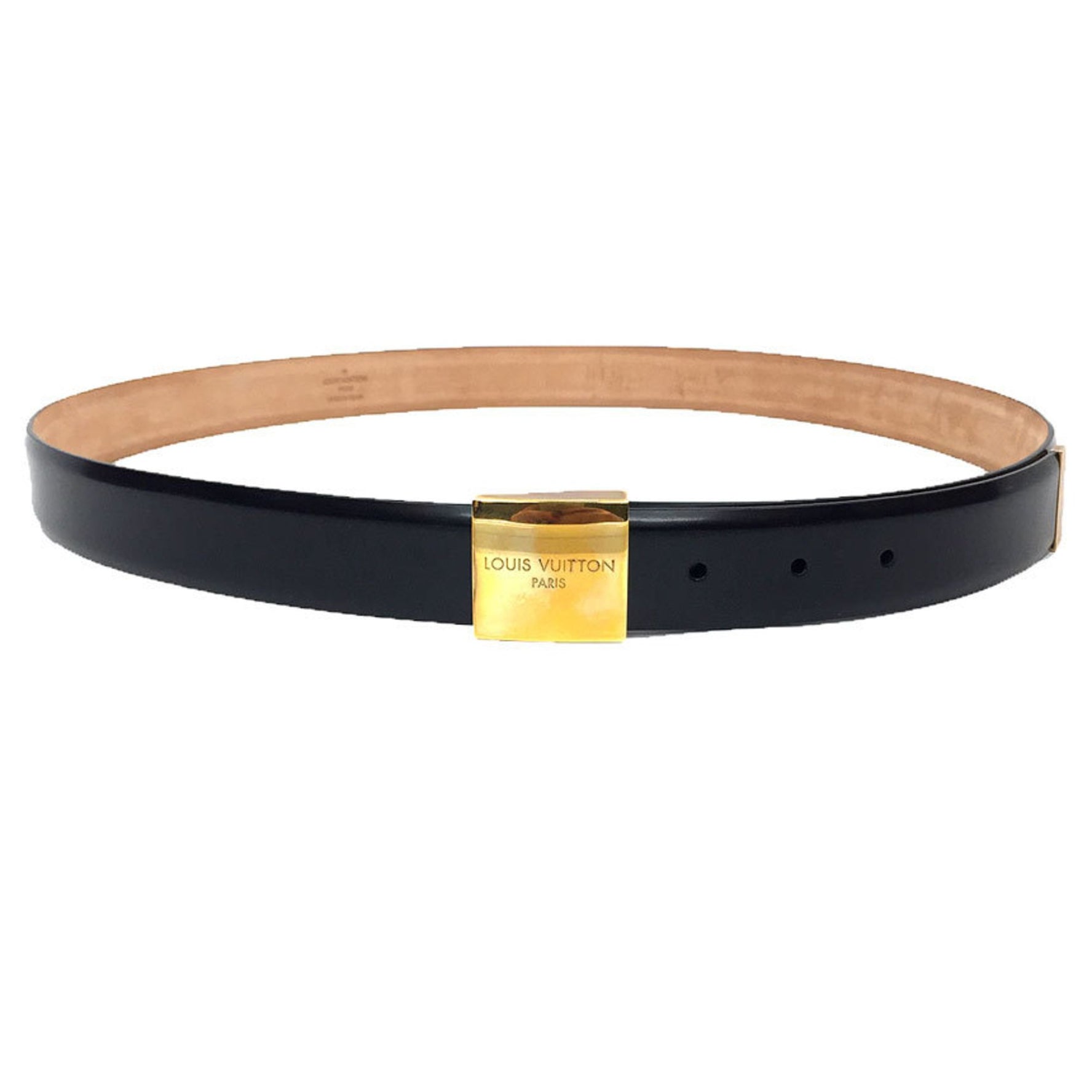 Louis Vuitton Leather Belt Santur Carre Black Gold Buckle