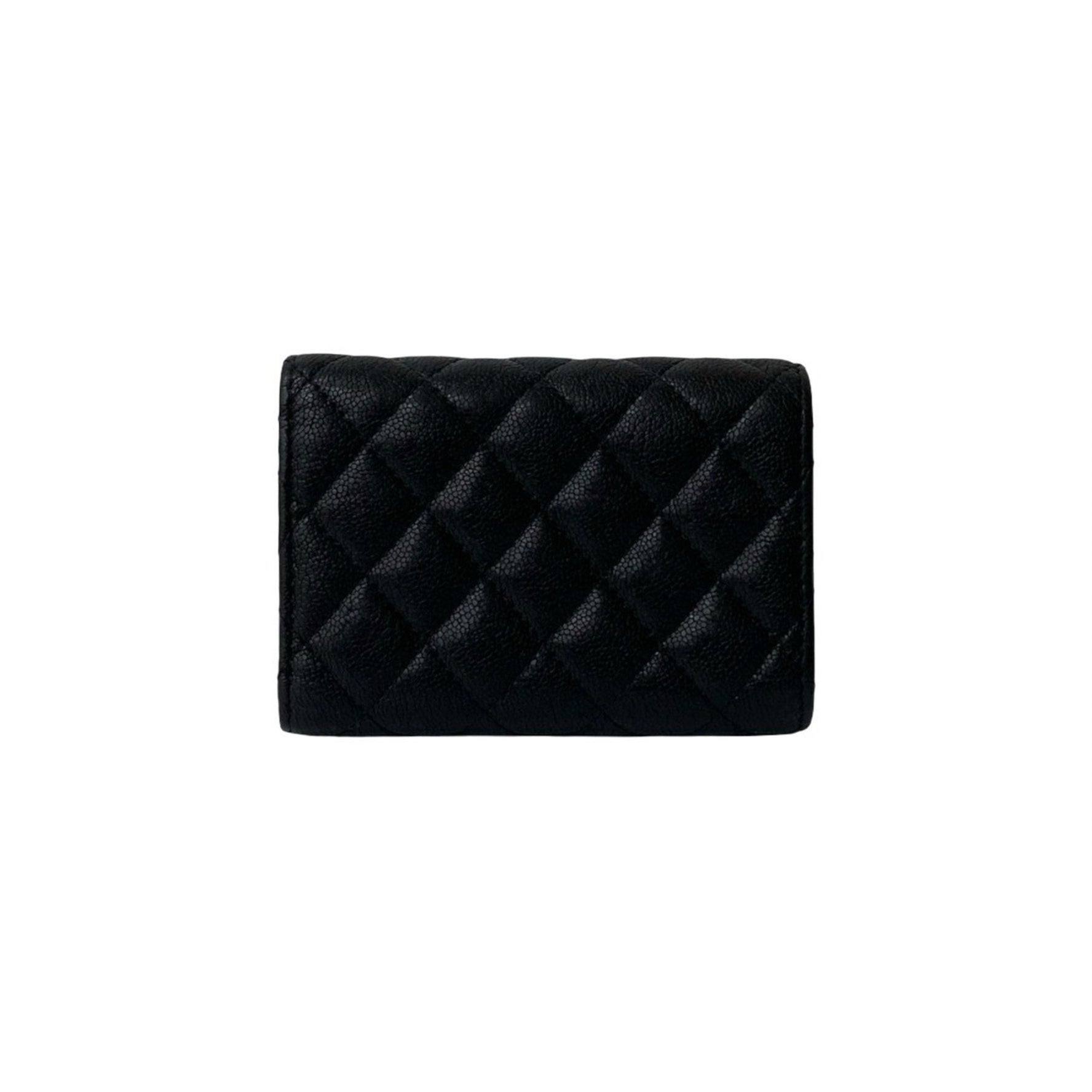 CHANEL Boy Coco Mark Caviar Leather Tri-fold Mini Wallet