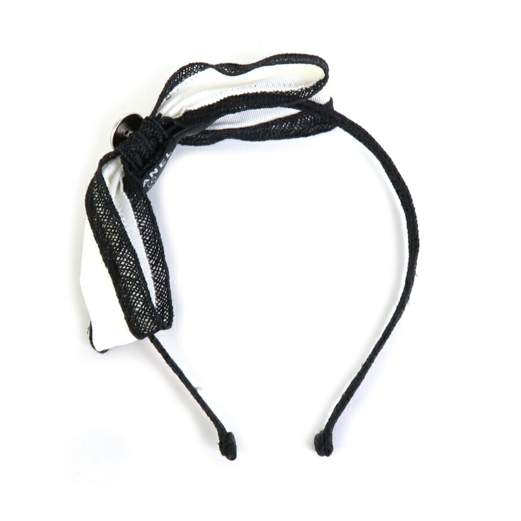 CHANEL Headband Cotton White x Black Ladies