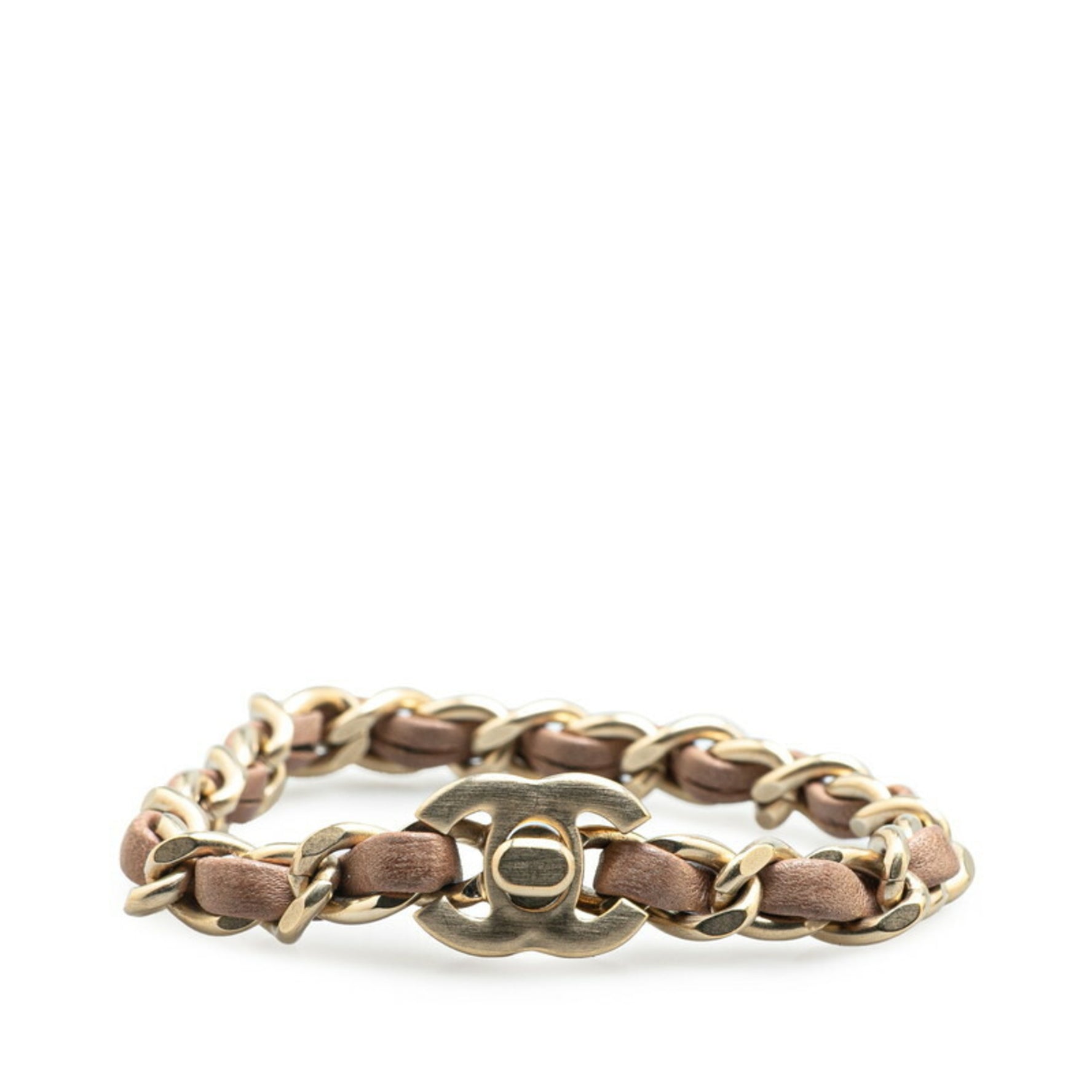 Chanel Coco Mark Turnlock Chain Bracelet Gold Pink Plated Leather
