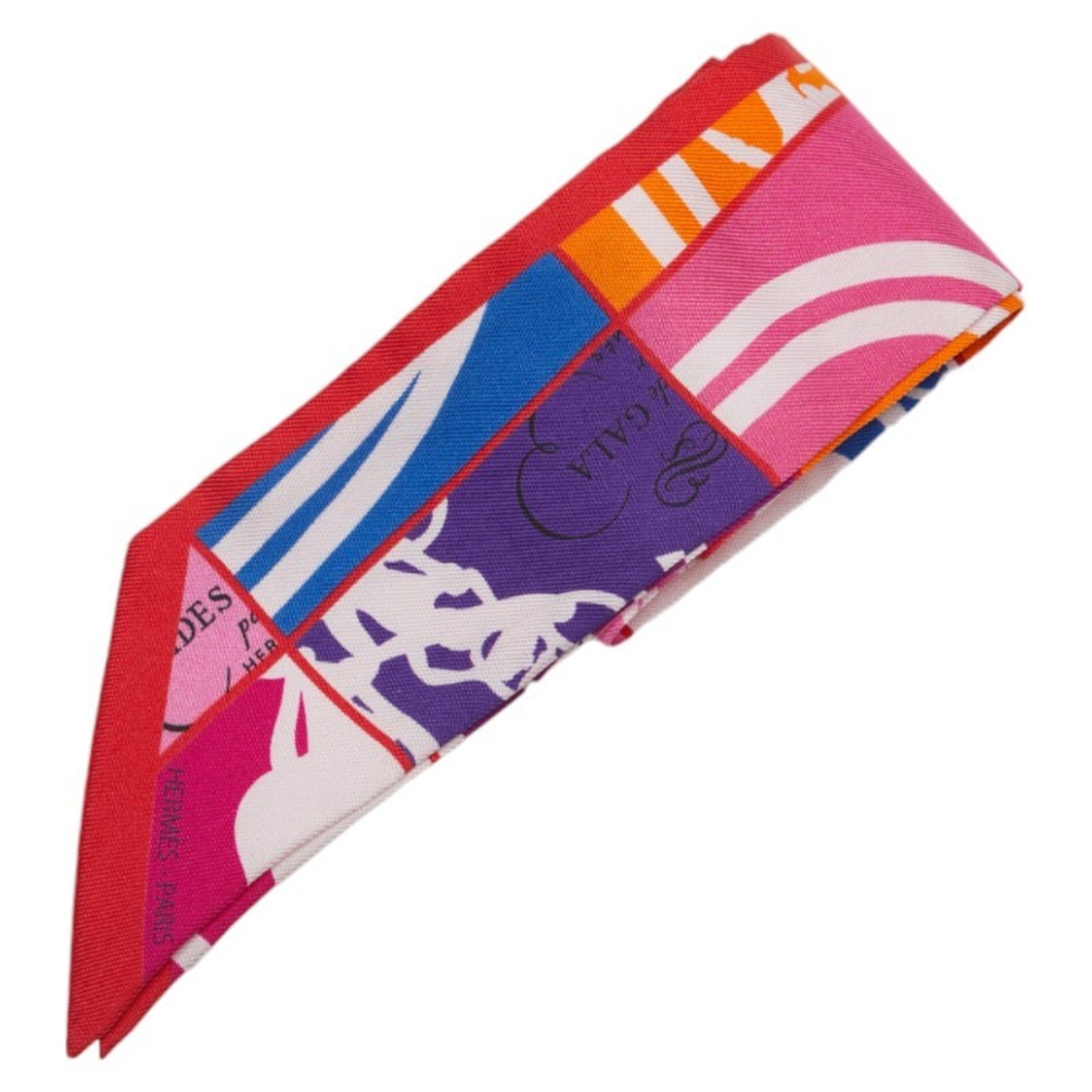 Hermes Twilly BRIDES de GALA Ceremonial Bridle Scarf Muffler Red Pink Multicolor Silk
