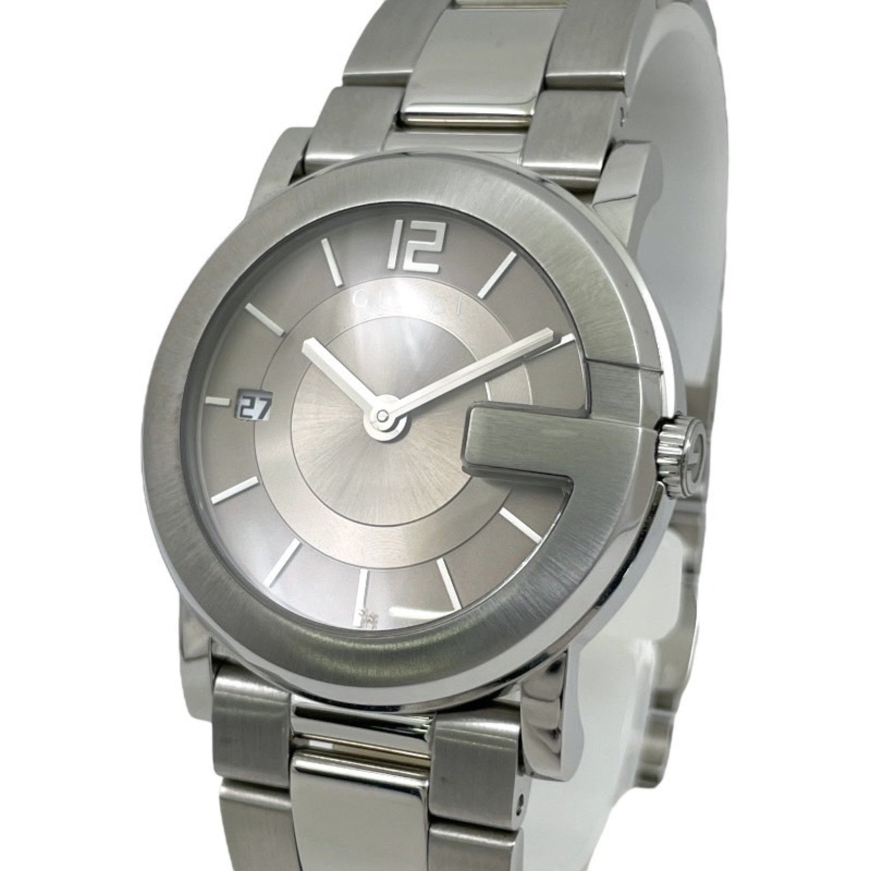 GUCCI G-Round Stainless Steel Watch with Quartz Movement and Gray Dial Women