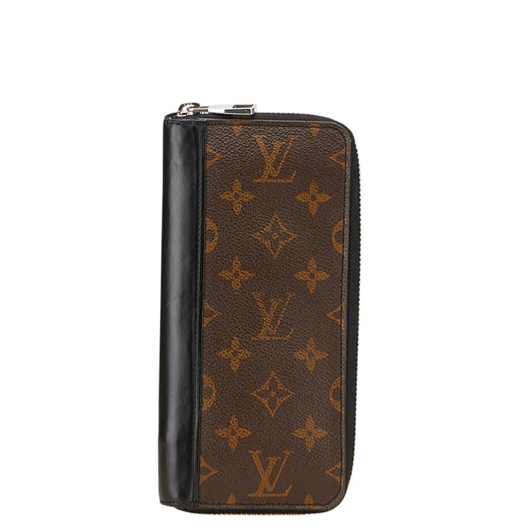 Louis Vuitton Monogram Macassar Zippy Wallet, Vertical Round Zipper Long Wallet Noir, Black, Brown Leather, LOUIS VUITTON