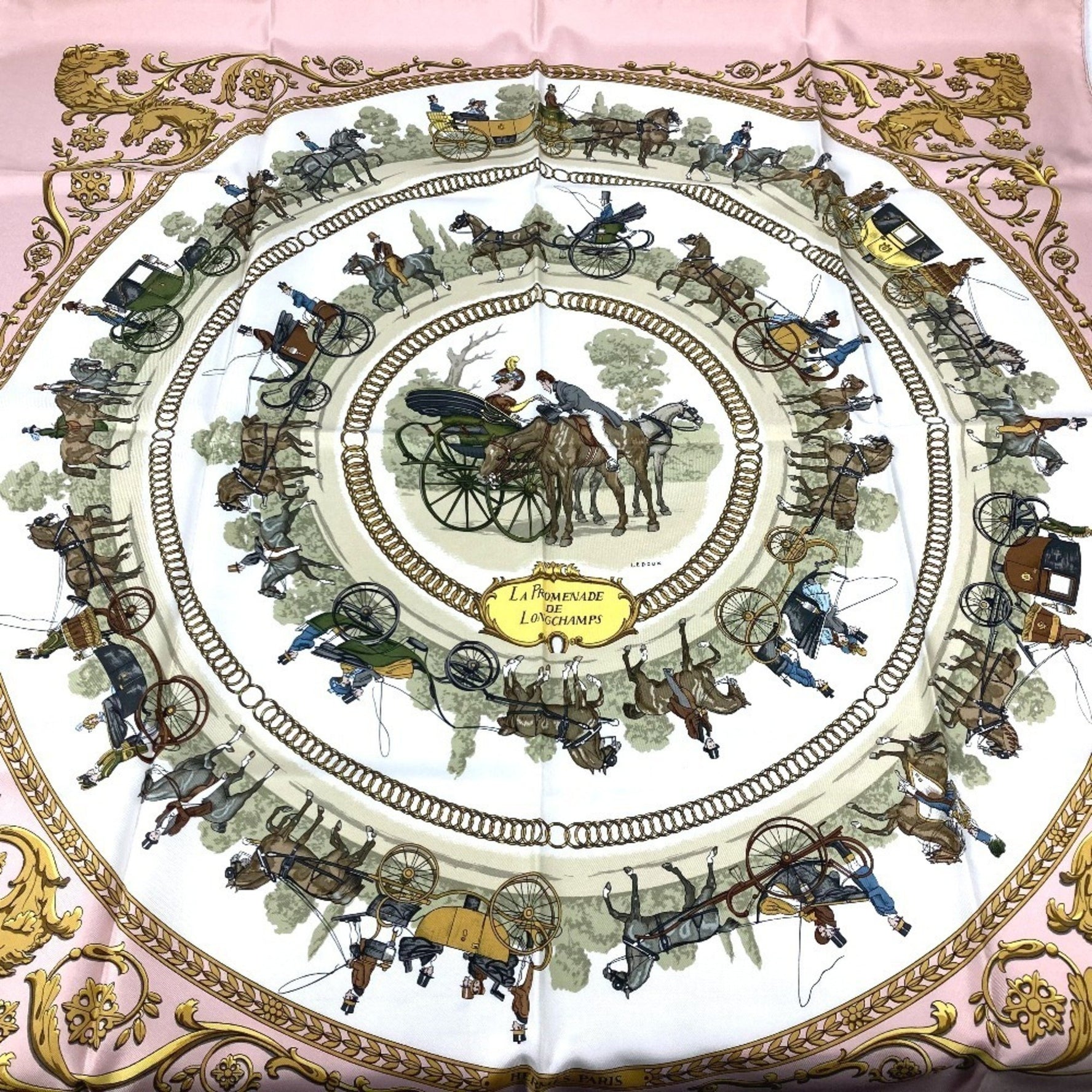 HERMES Carré 90 LA PROMENADE DE LONGCHAMPS Stroll to Longchamps Silk Scarf