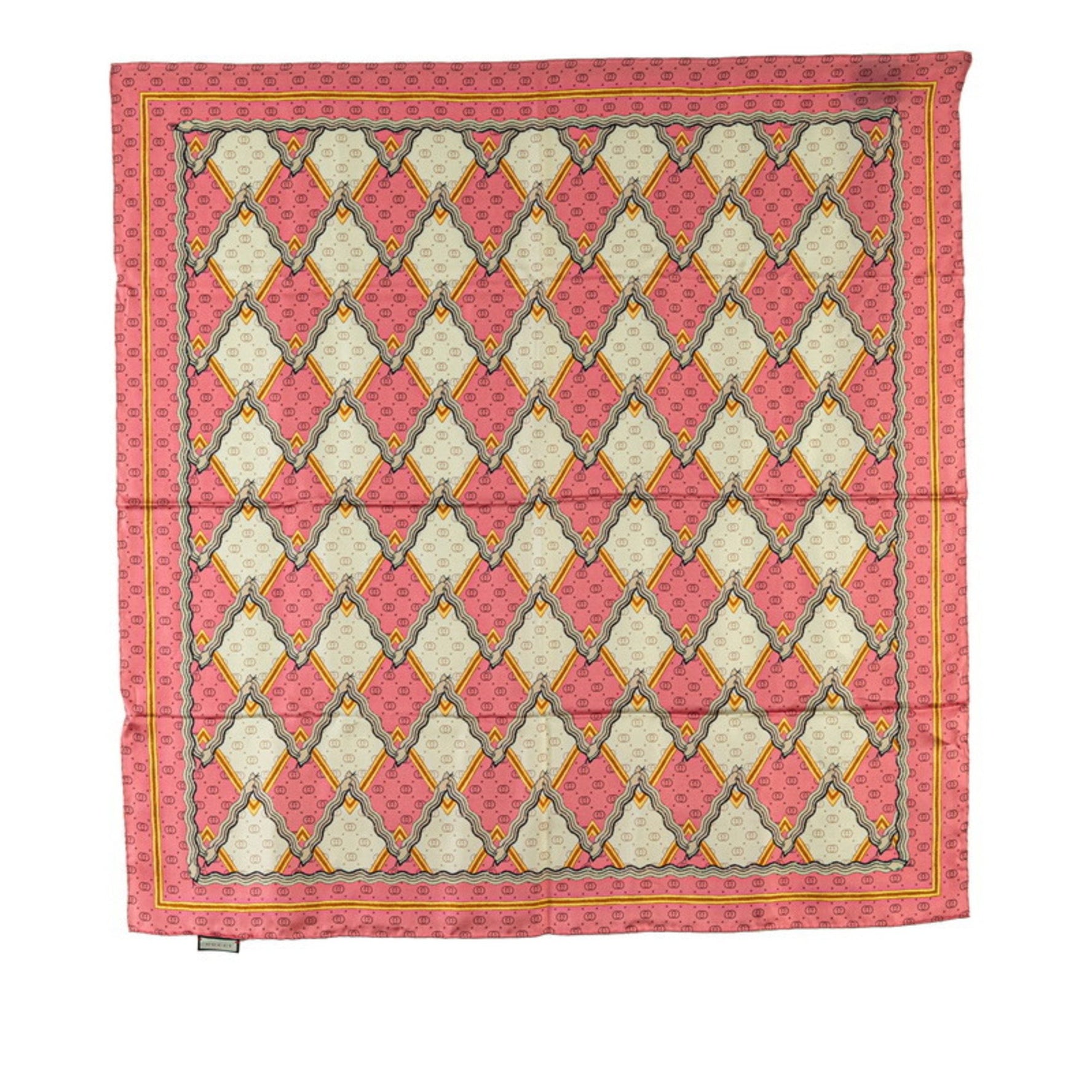 Gucci GG Snake Geometric Scarf Muffler Pink Gold Multicolor Silk