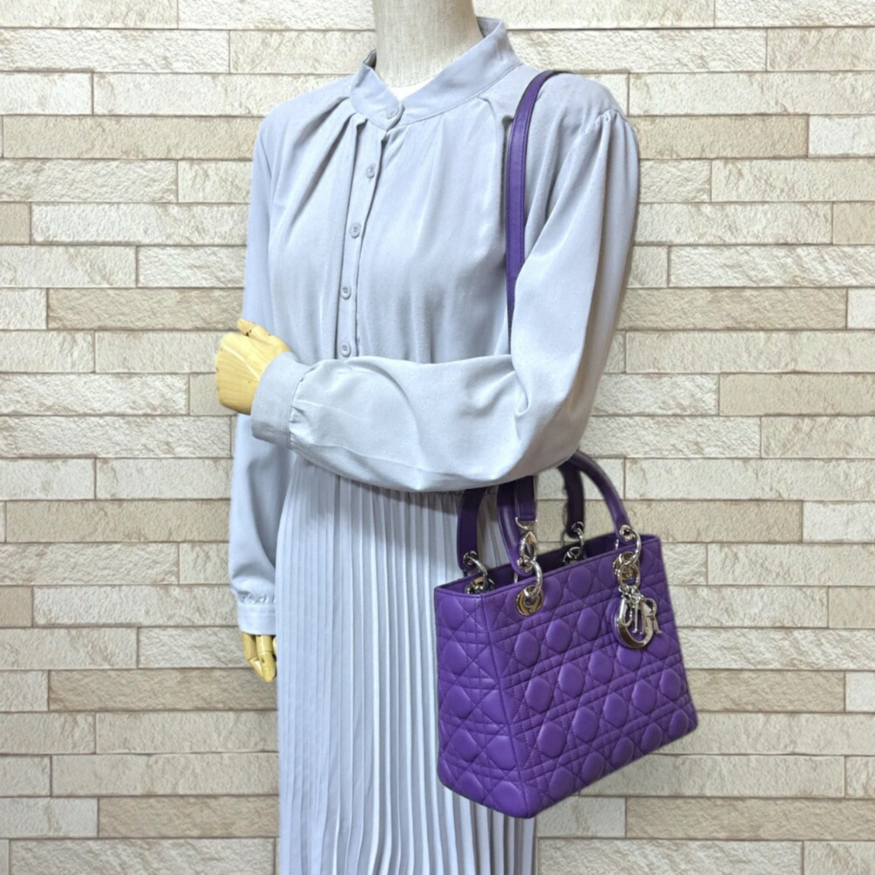 Christian Dior Dior Lady Medium Cannage Shoulder Bag Leather