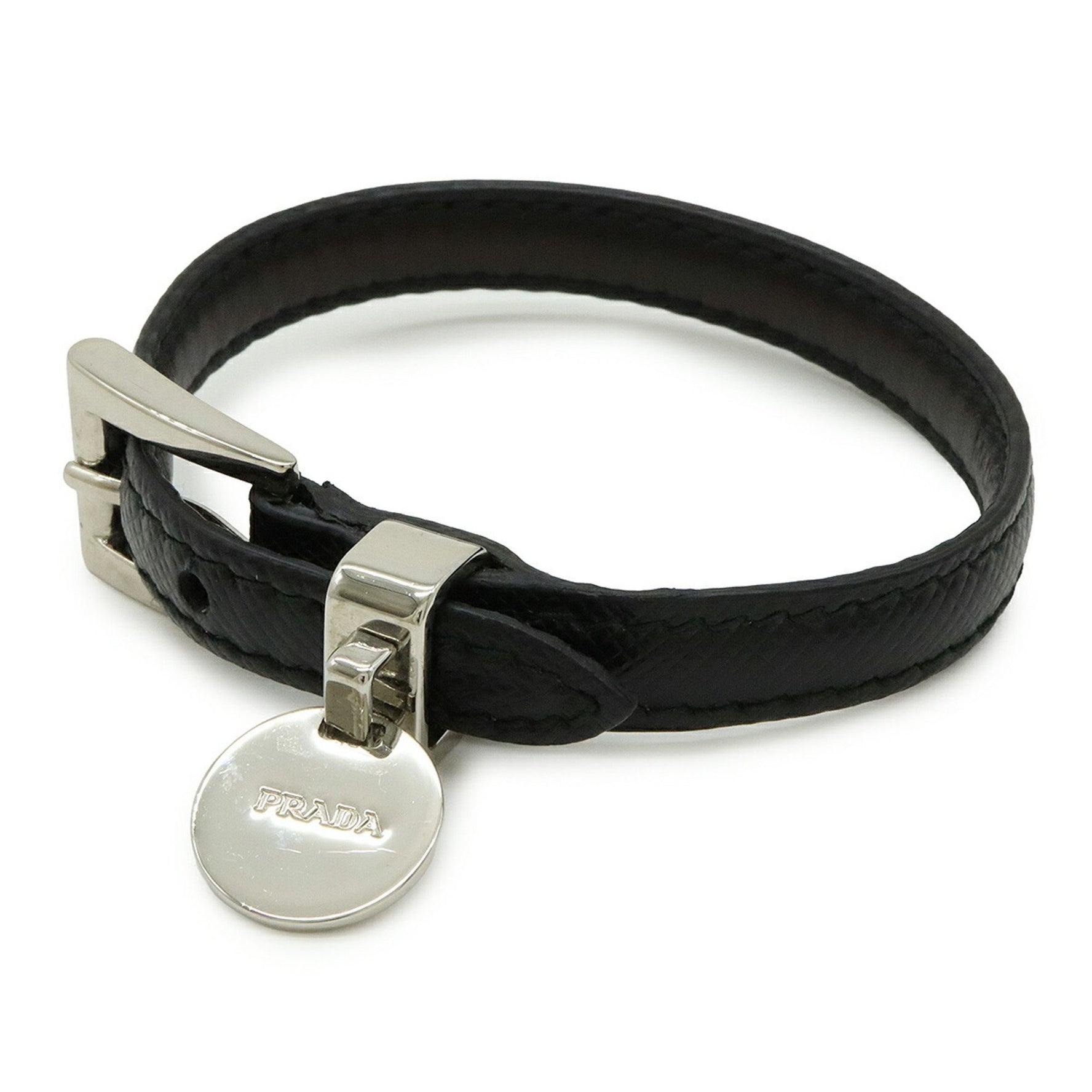 PRADA Belt Bracelet Saffiano Leather NERO Black M Size