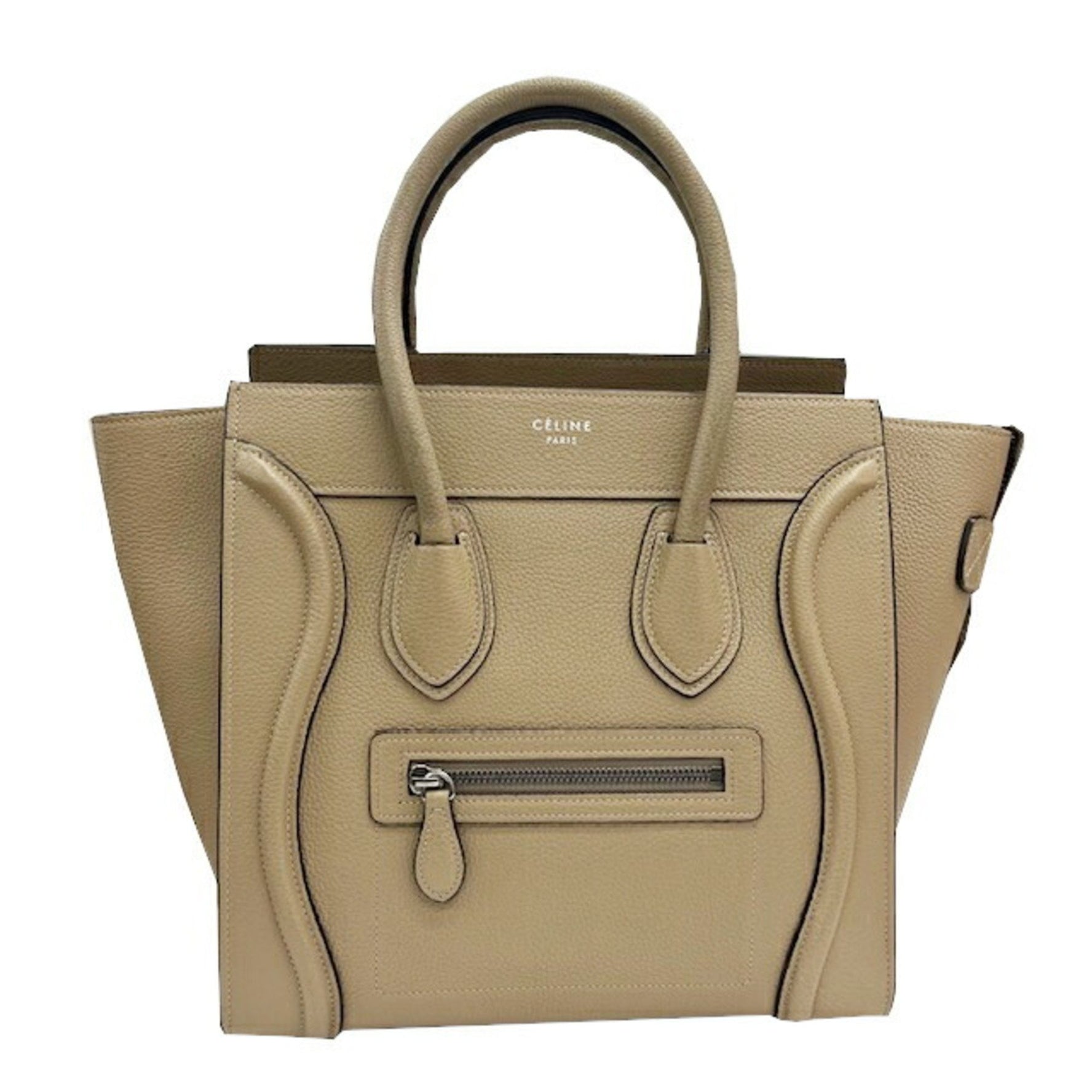 CELINE Luggage Micro Shopper Leather Greige Handbag Tote Bag