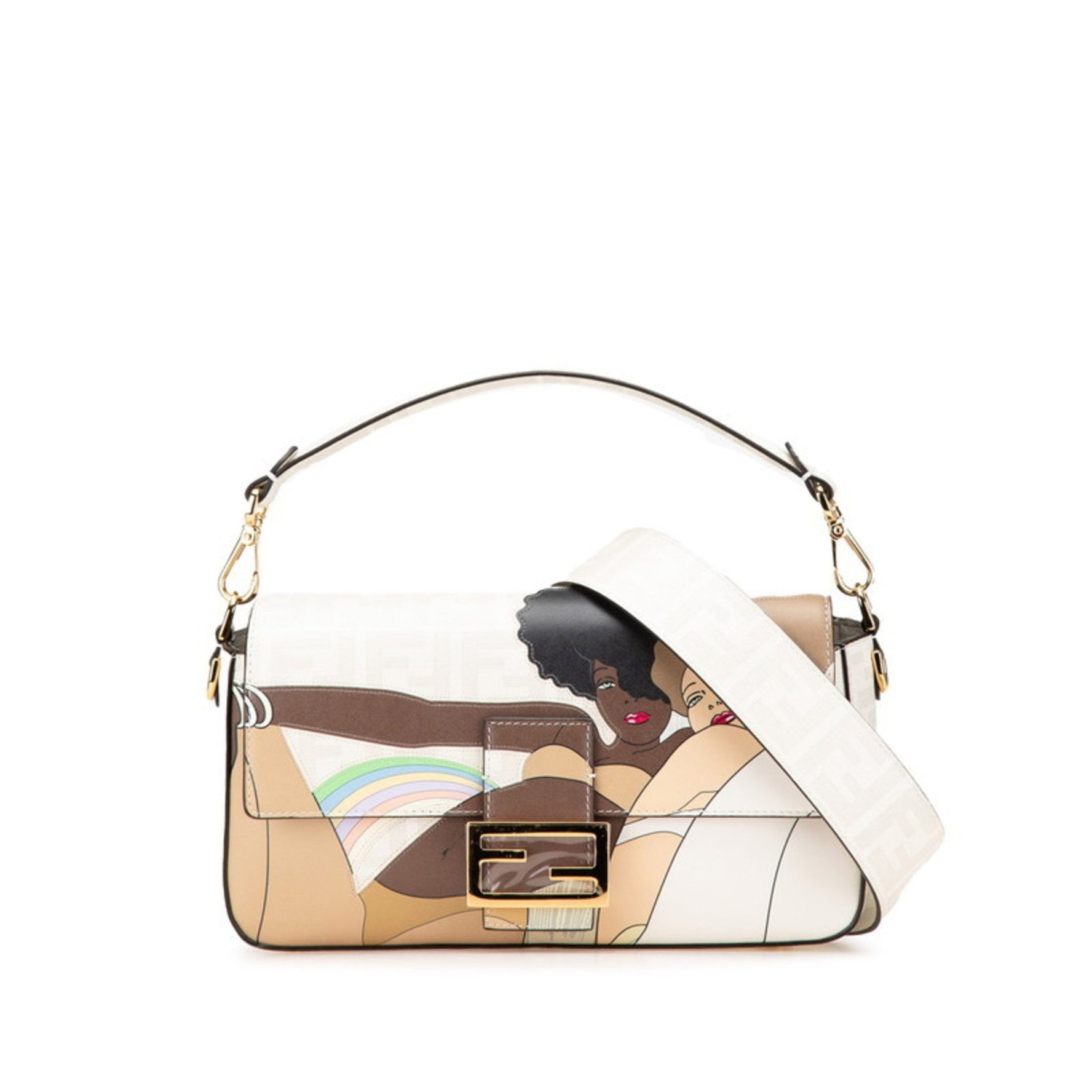 Fendi Zucca Mamma Bucket Handbag/Shoulder Bag, White, Gray, Multicolor Leather