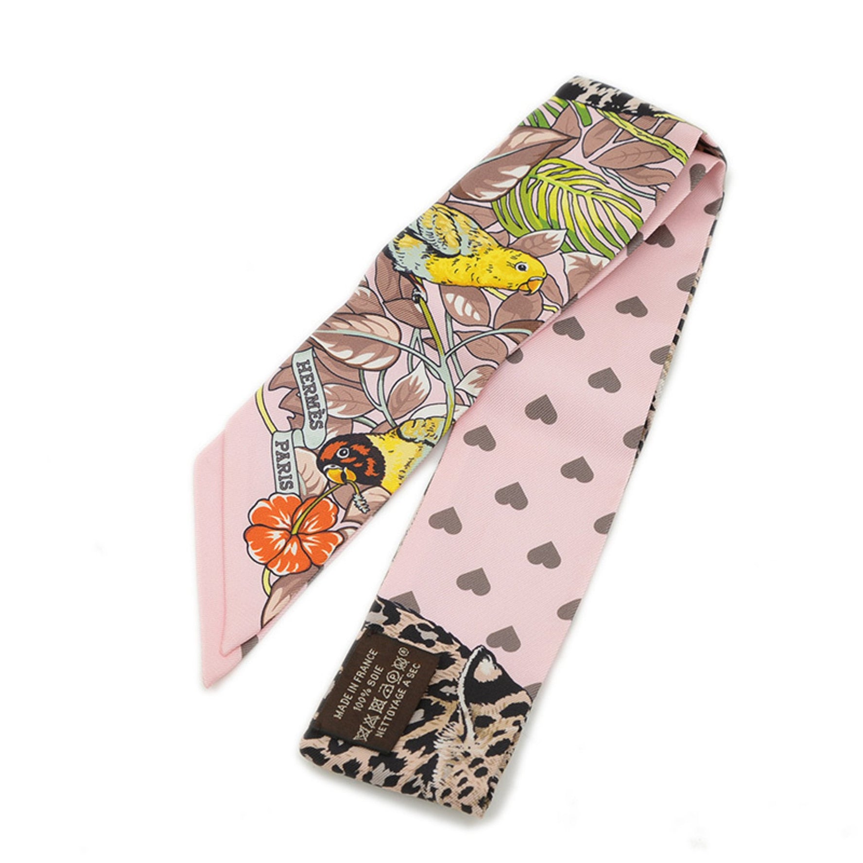 Hermes Hermès Twilly Scarf/Muffler Jungle Love Rose Pale Etoupe Brun 100% Silk