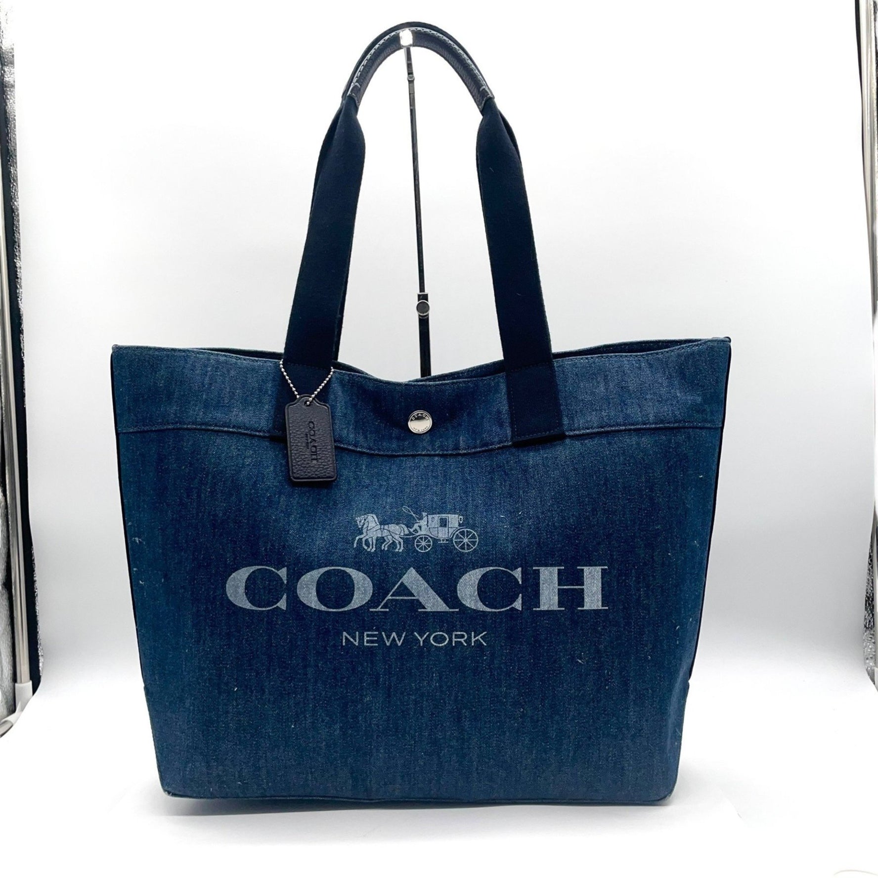 Coach denim tote bag, shoulder bag with long handles and a carriage logo, women, size.