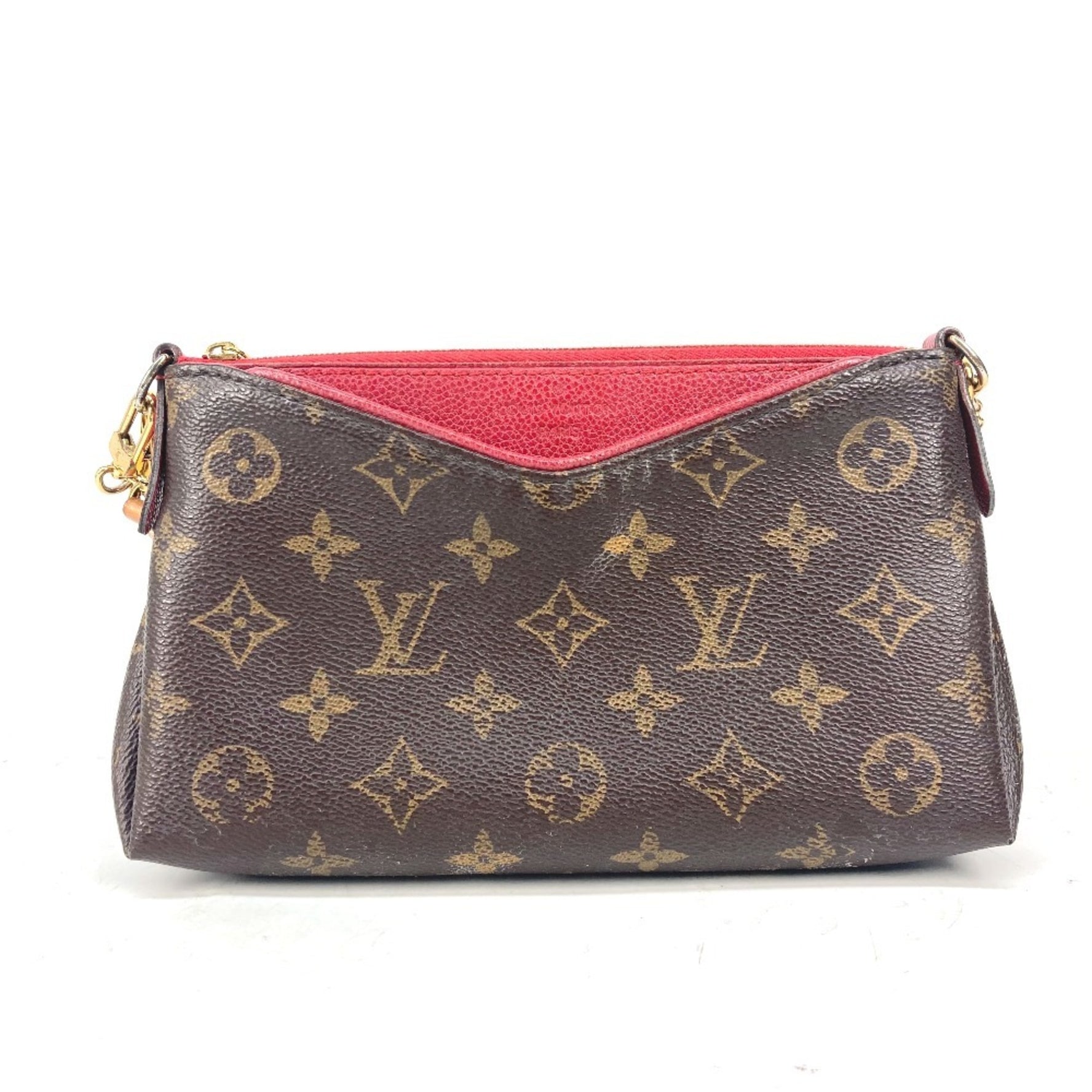 Louis Vuitton Monogram Pallas Clutch Bag Chain Shoulder Canvas Red