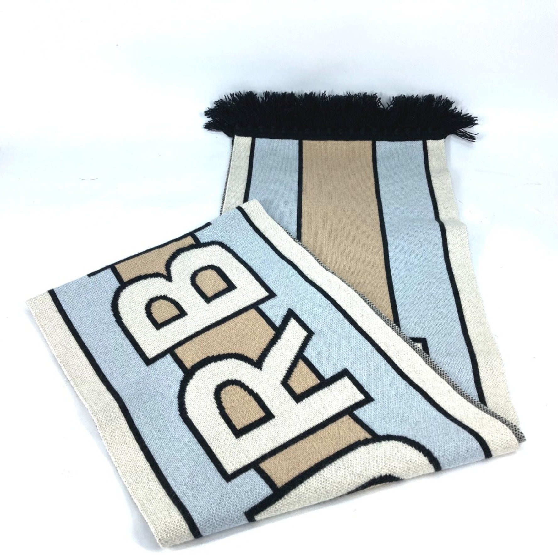Burberry border fringe Scarf White x Light Blue Based