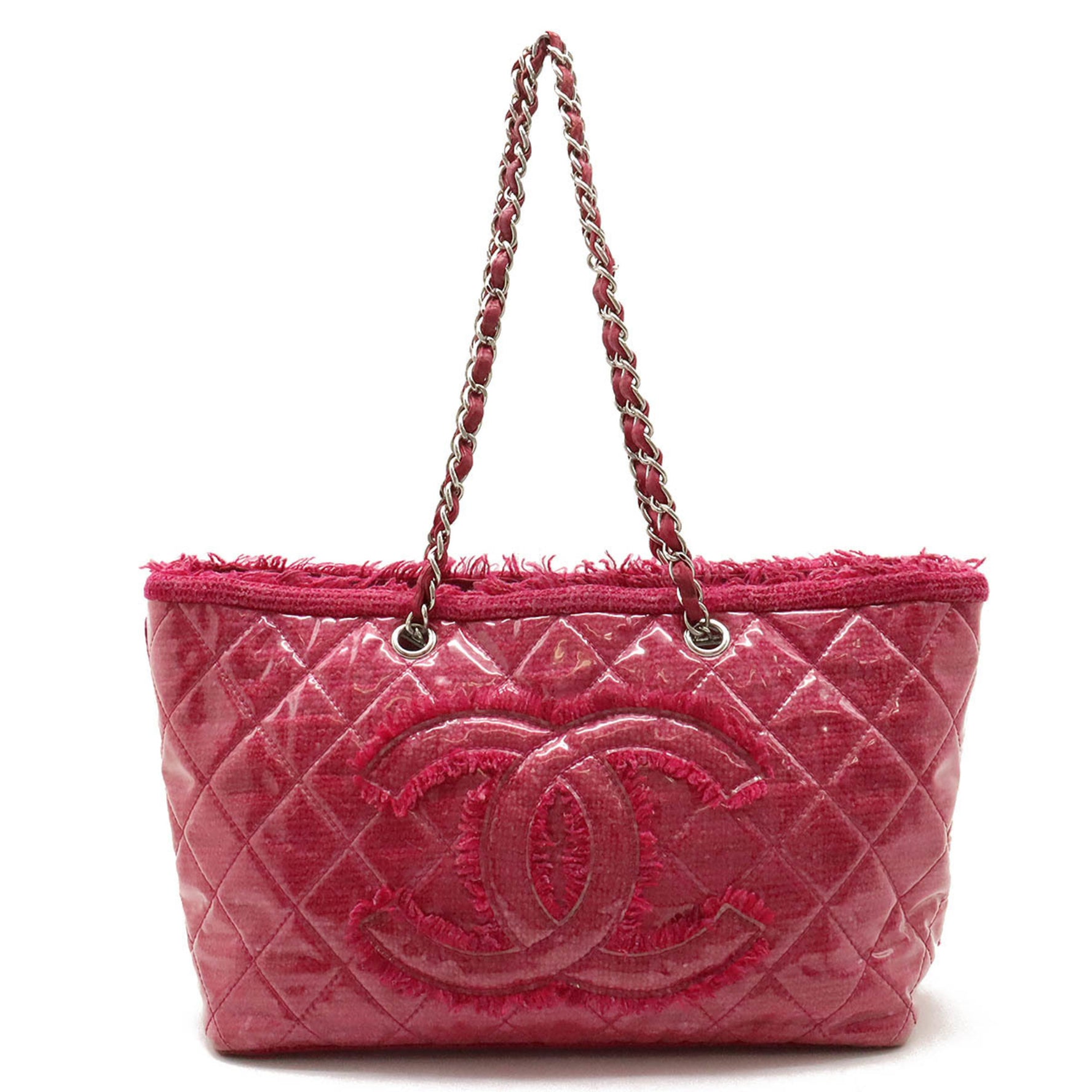 CHANEL Patent Toilette Coco Mark Tote Bag Chain Shoulder Vinyl Cotton 7155