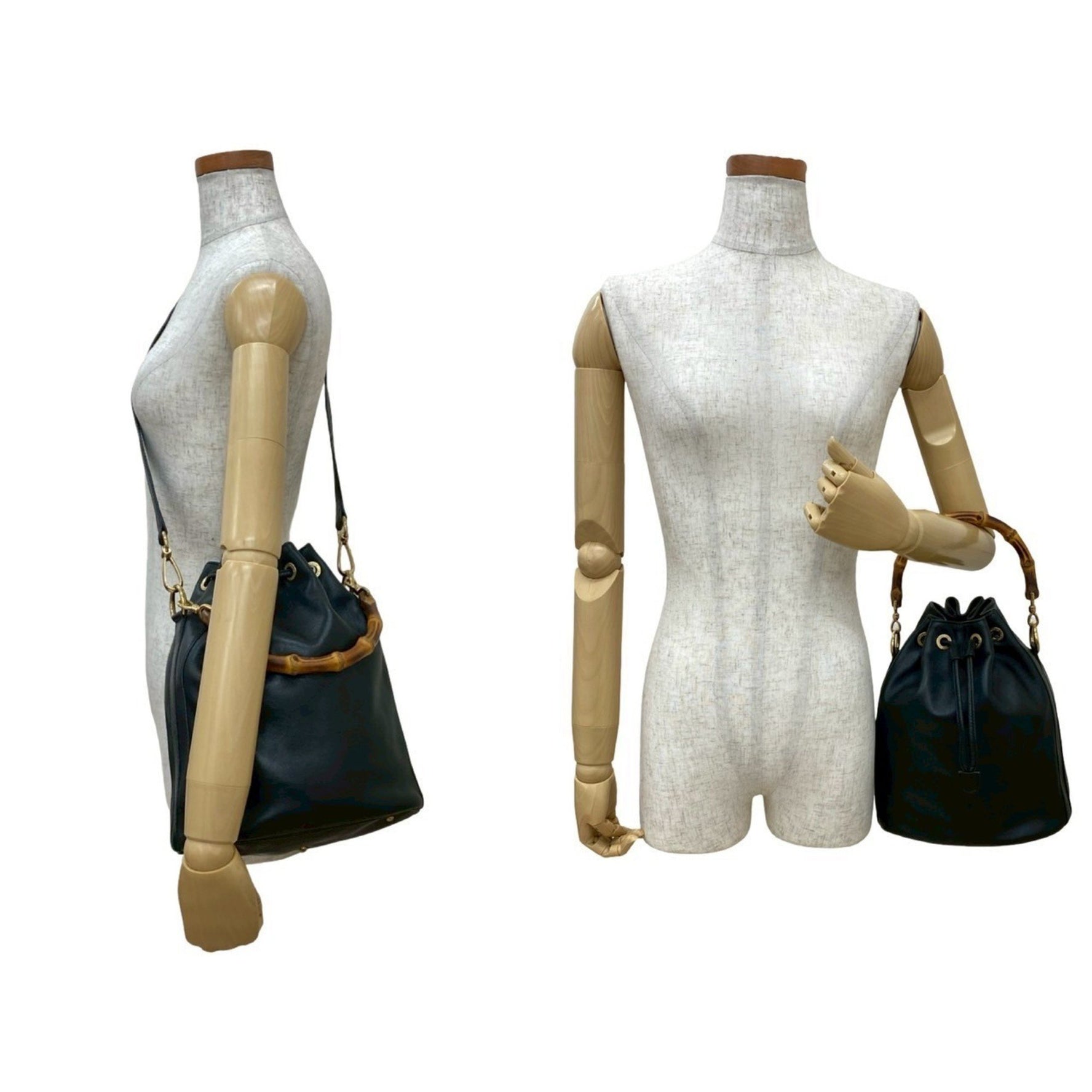 GUCCI Old Bamboo Logo Hardware Leather Shoulder Bag/Handbag 261-10
