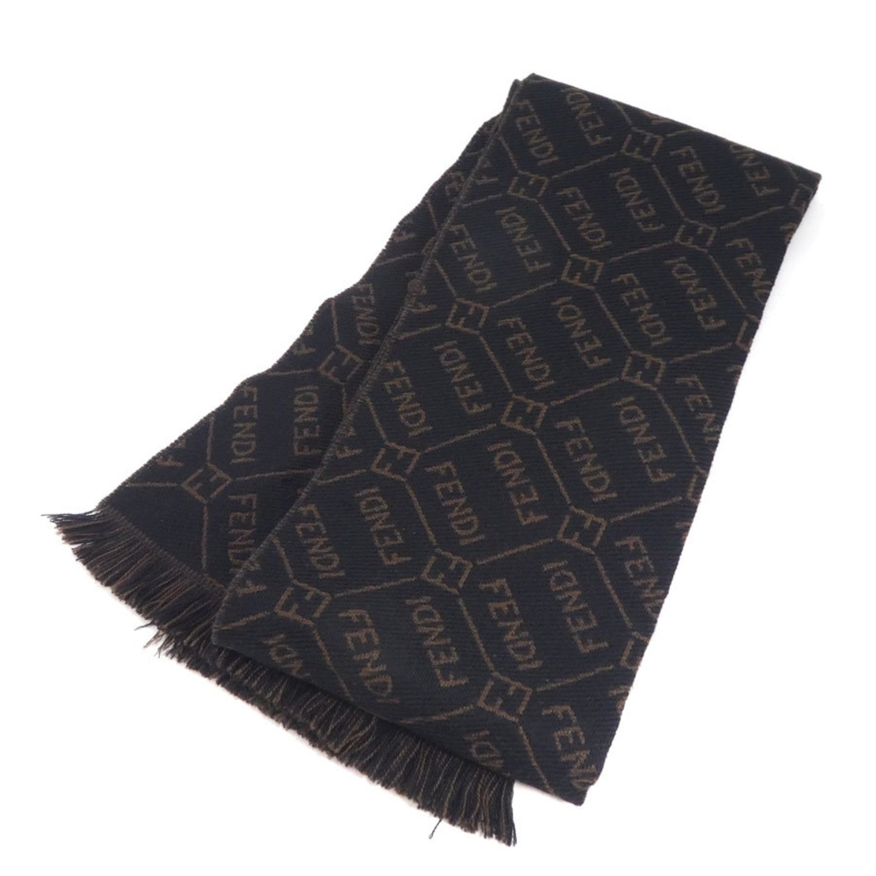 FENDI Wool Scarf Black x Brown