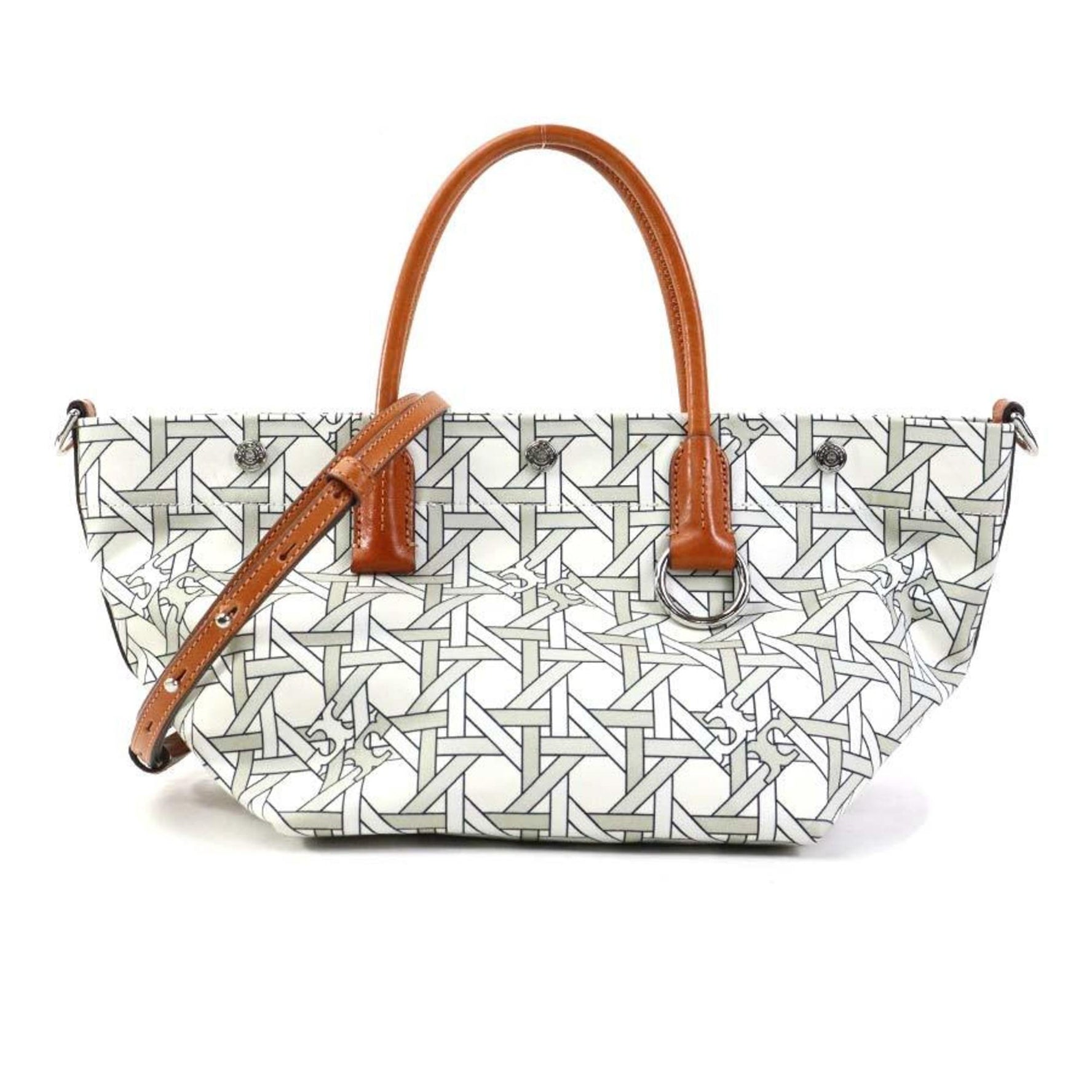 Tory Burch handbag shoulder bag nylon canvas leather white x brown