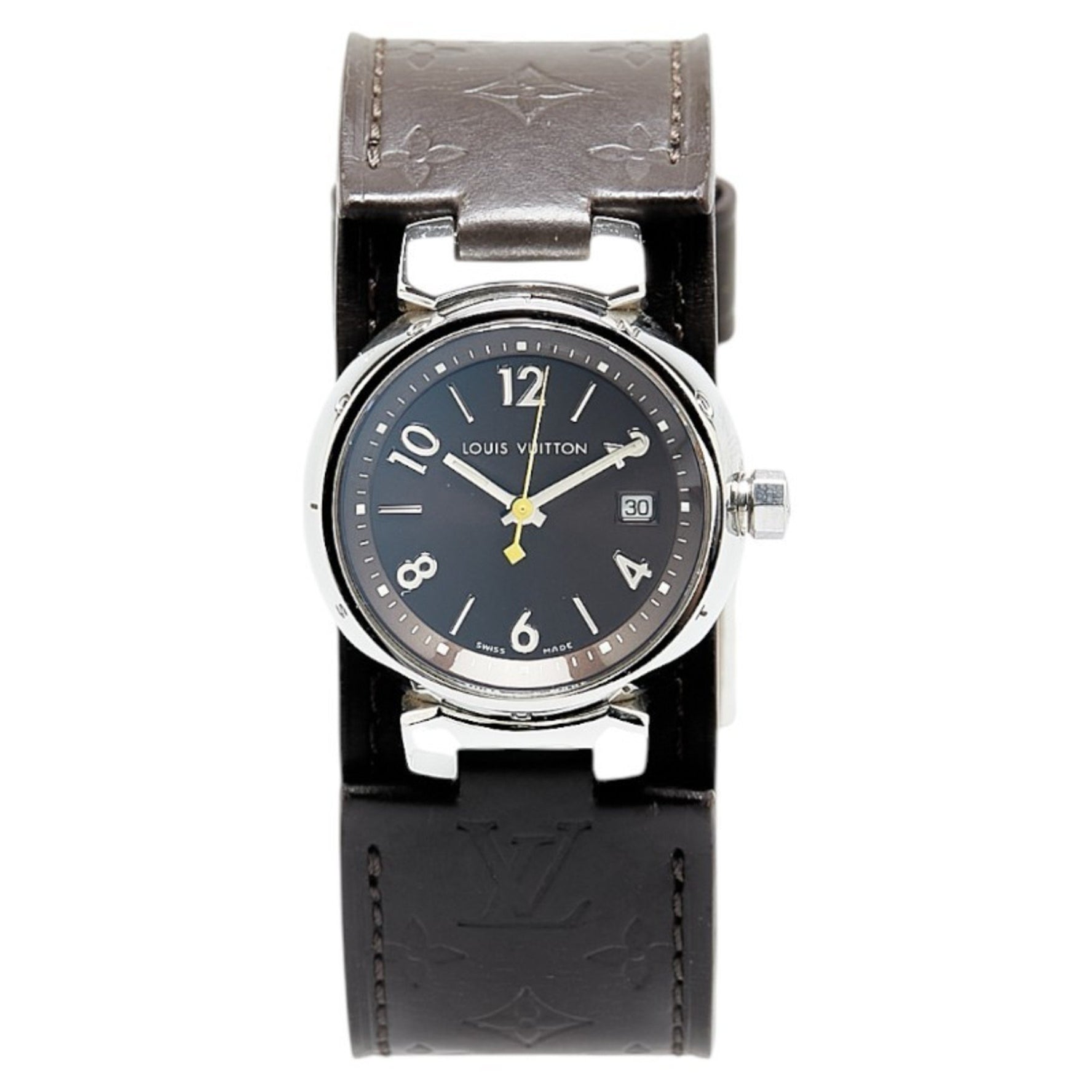 Louis Vuitton Tambour Watch Quartz Brown Dial Stainless Steel Leather