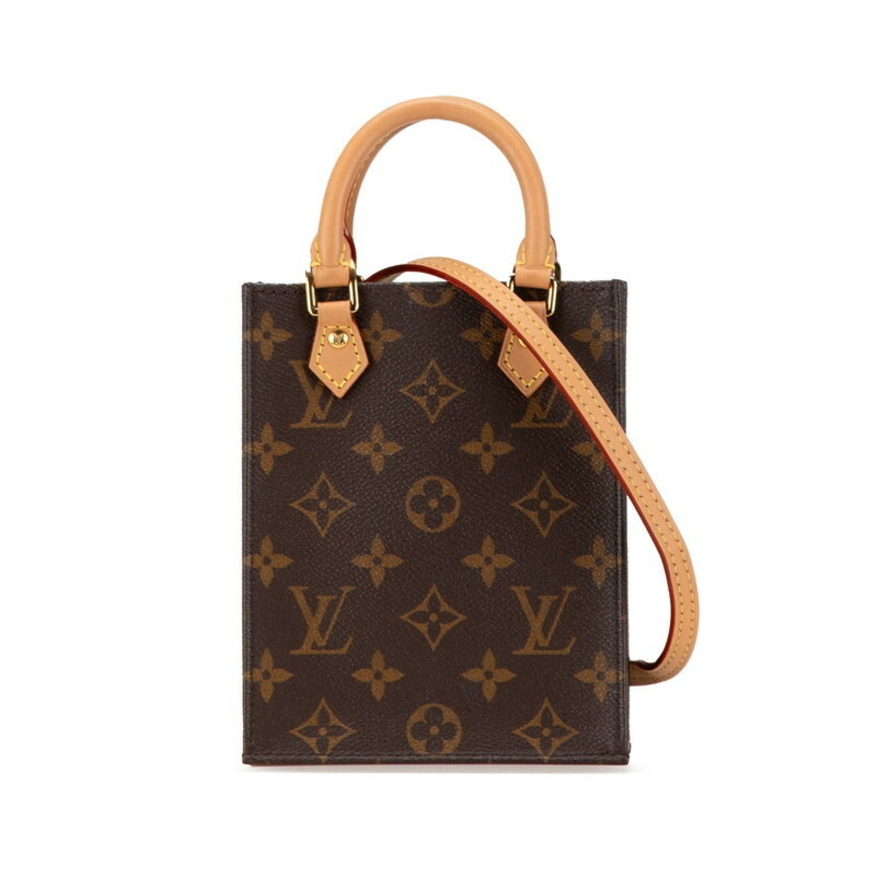 Louis Vuitton Monogram Petite Sac Plat Handbag Shoulder Bag Brown PVC Leather