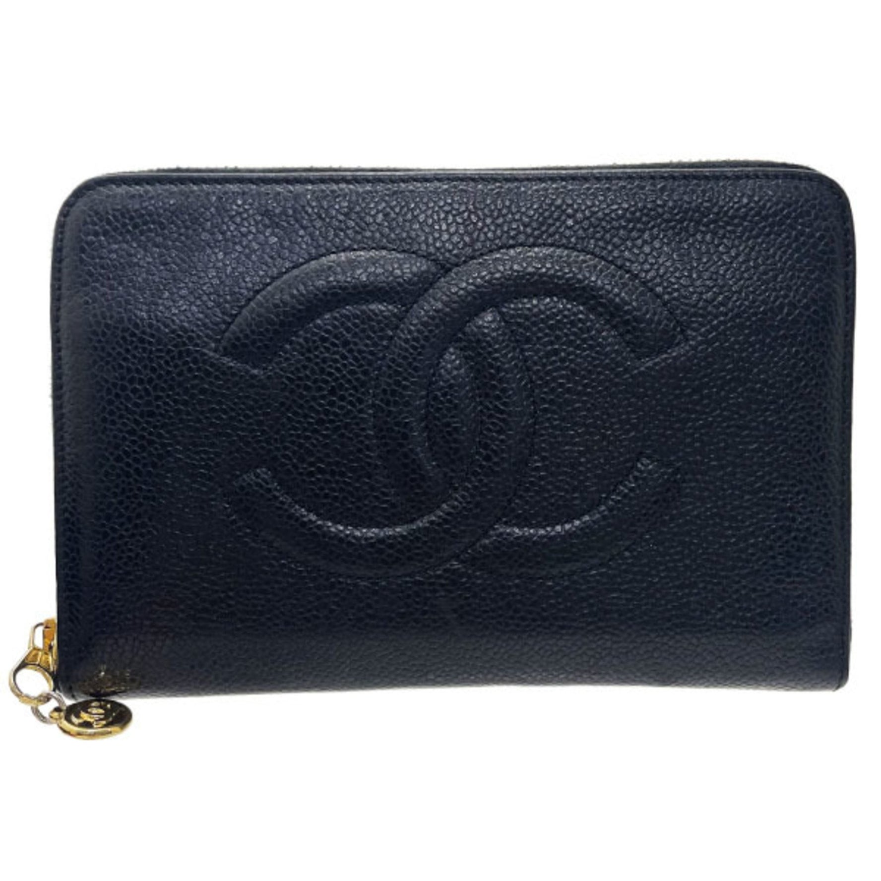 CHANEL Coco Mark Round Long Wallet in Caviar Leather, CC