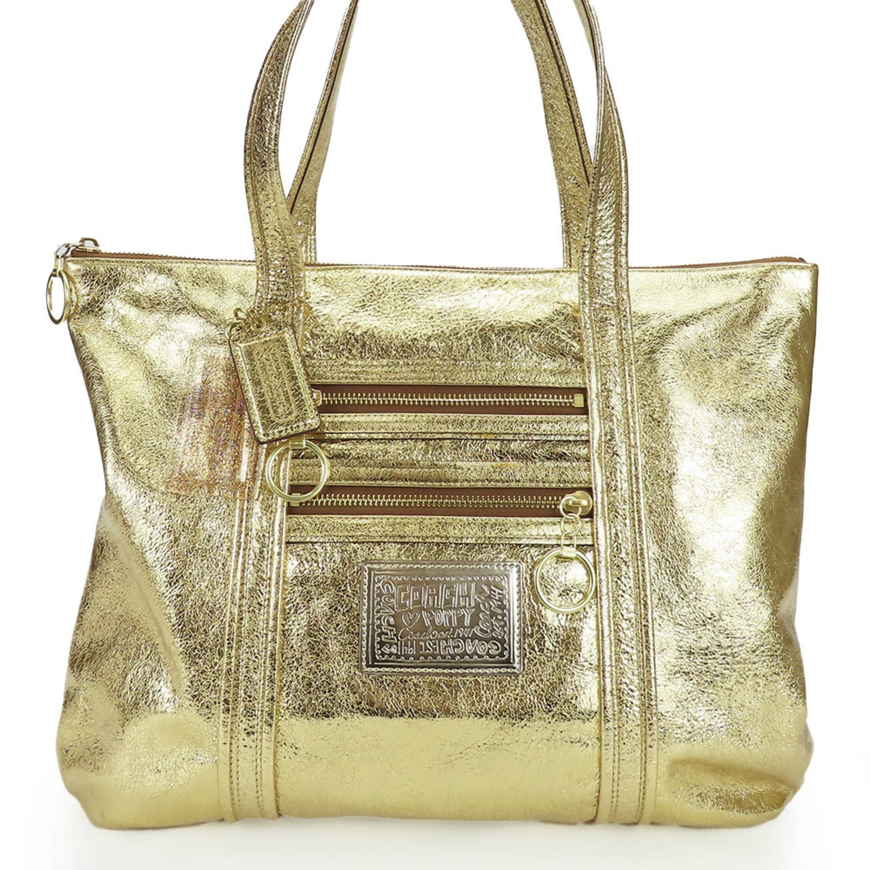 Coach Tote Bag Poppy Leather Gold Metallic Shoulder