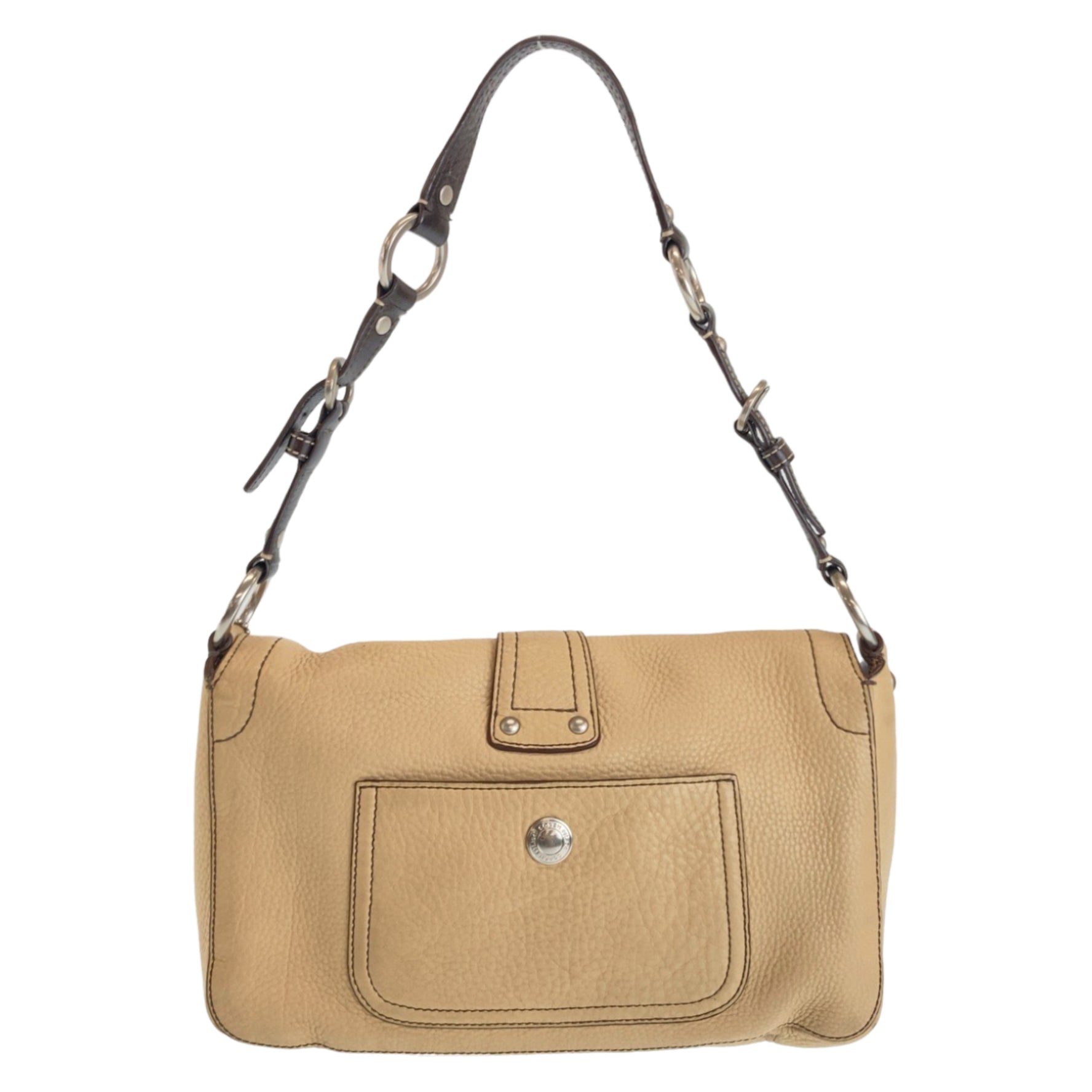 COACH Beige Brown Silver Hardware Leather Shoulder Bag