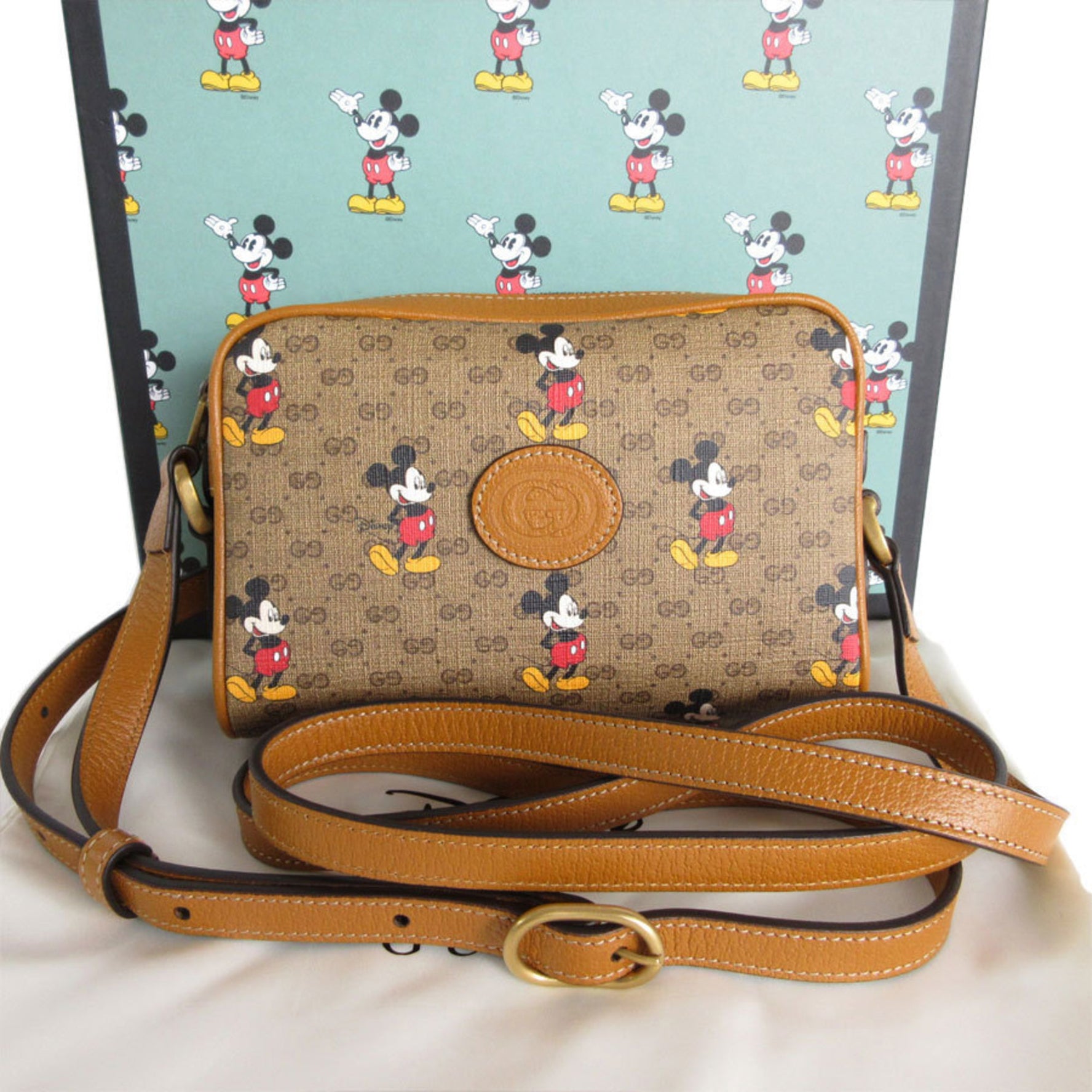 GUCCI Shoulder Bag x DISNEY Leather Brown Multicolor Gold Men's