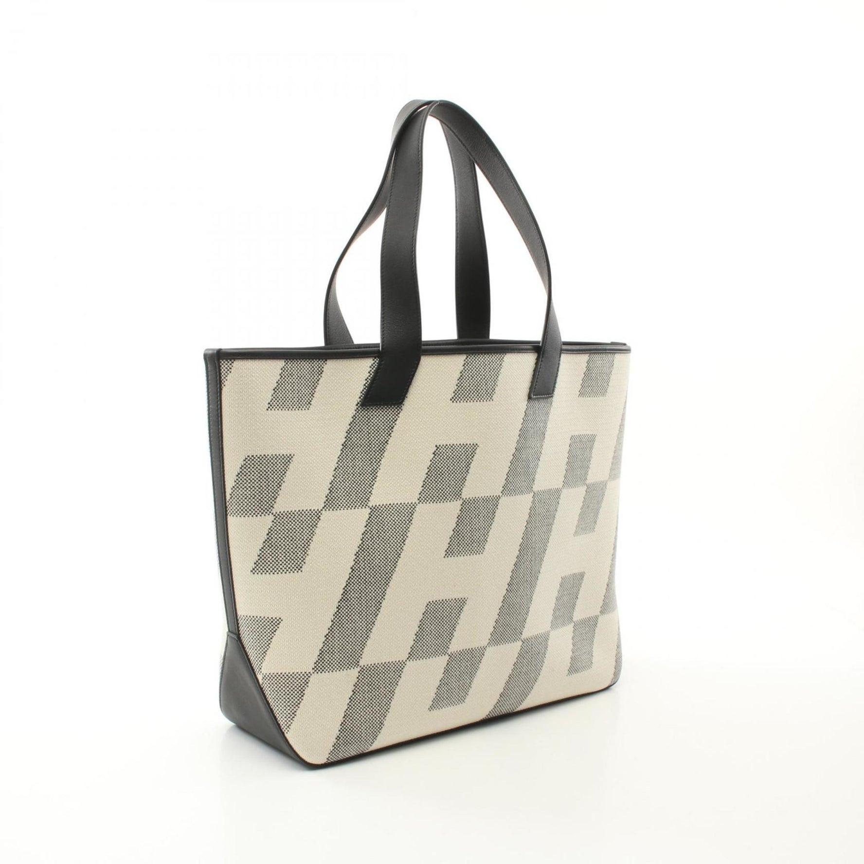 Hermes Hermès H Ambier GM Tote Bag, Toile H, Swift Leather, White and Black