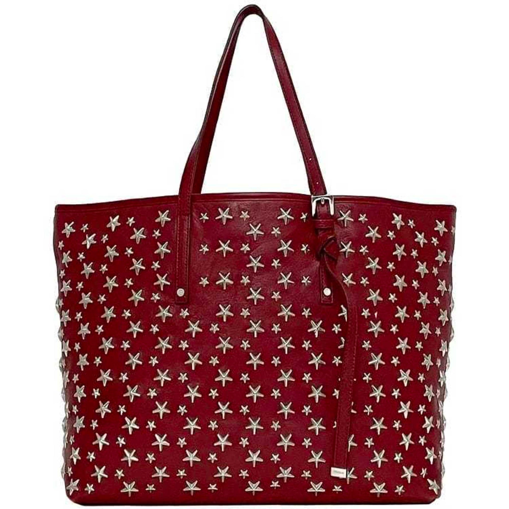 Jimmy Choo Tote Bag Red Star Studs Leather Women Men Genuine Soft