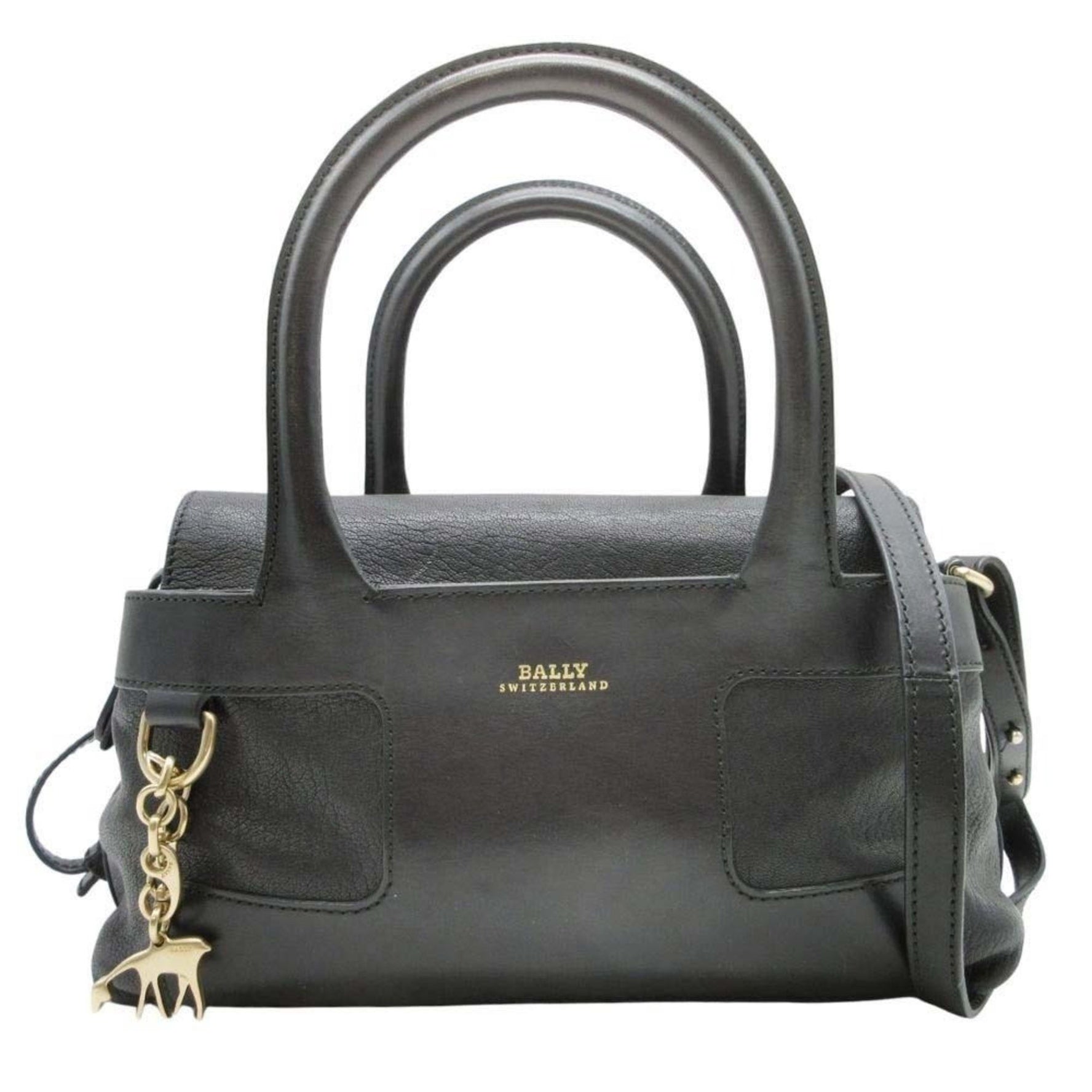 BALLY Leather Handbag Shoulder Bag Animal Charm Swiss Made