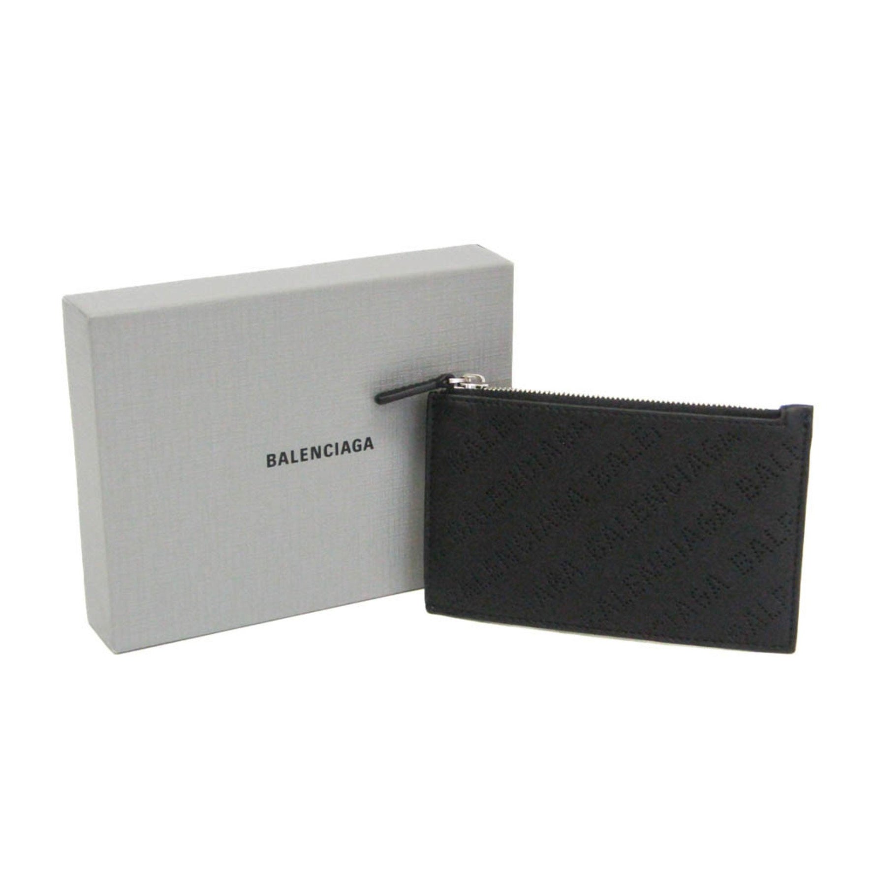 Balenciaga Logo Coin Card Holder Leather Card Case