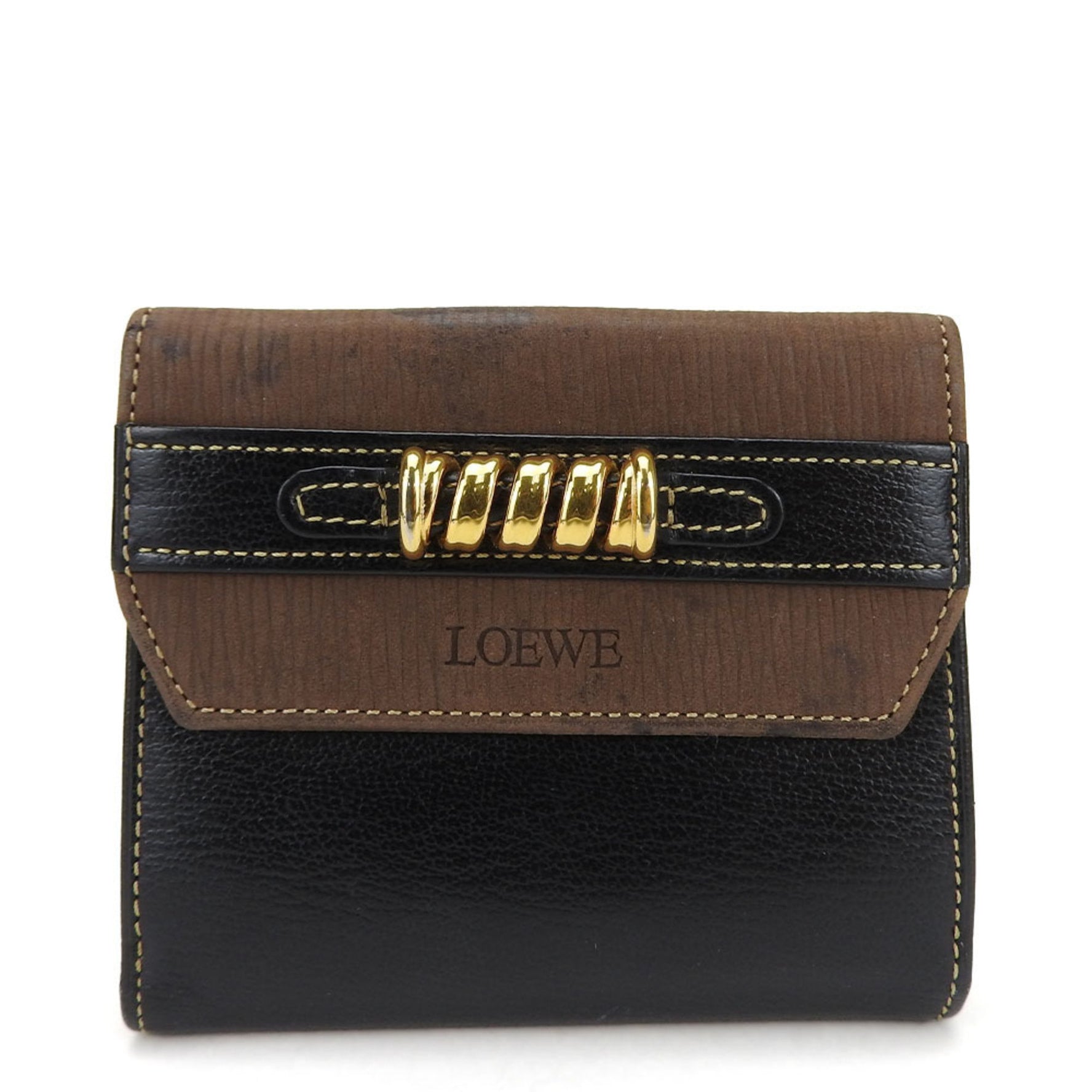 LOEWE Bifold Wallet Velasquez Leather Black Brown Accessories